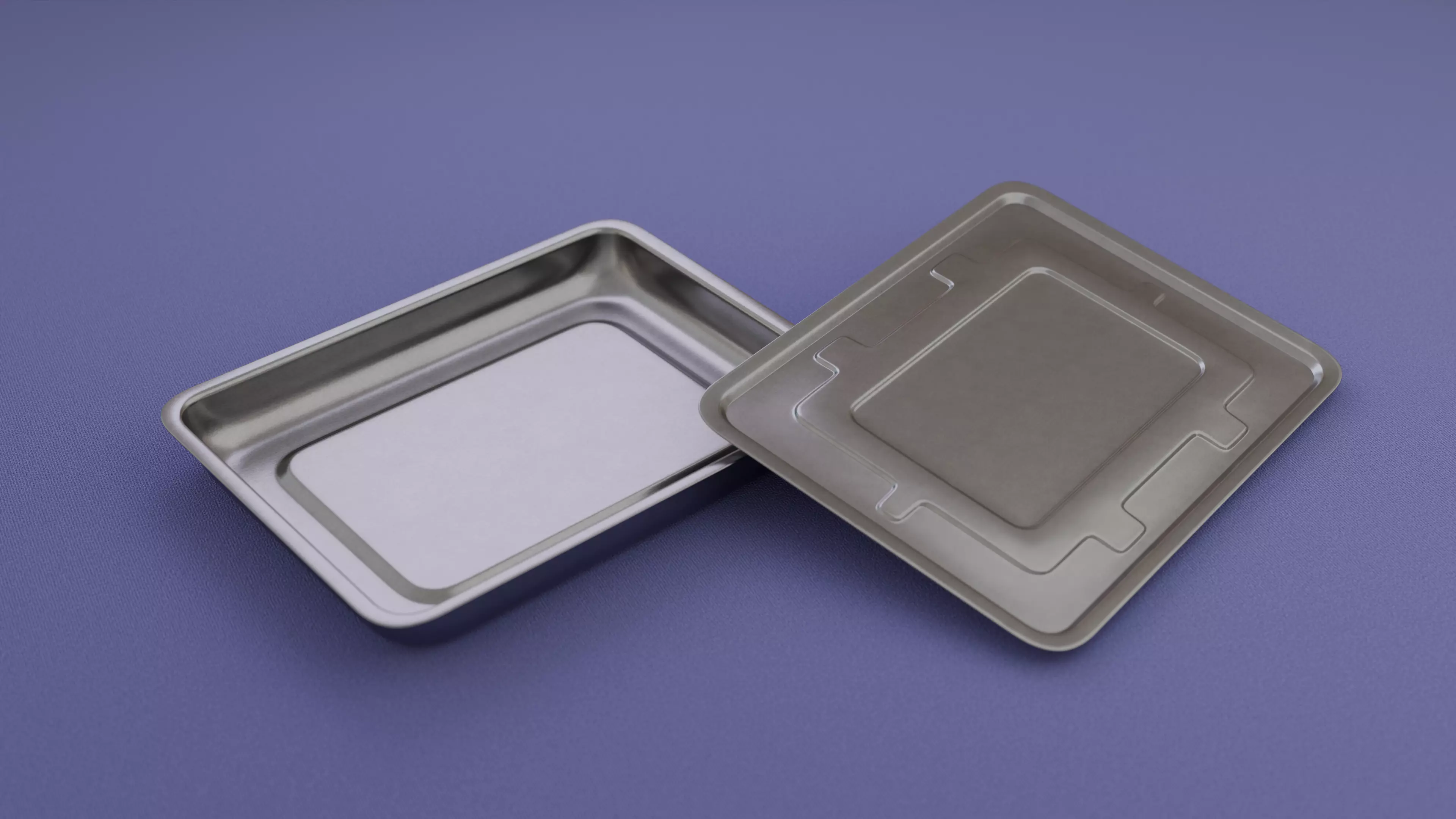 Rectangular Stainless Steel Medical Tray with Lid 3D model_1