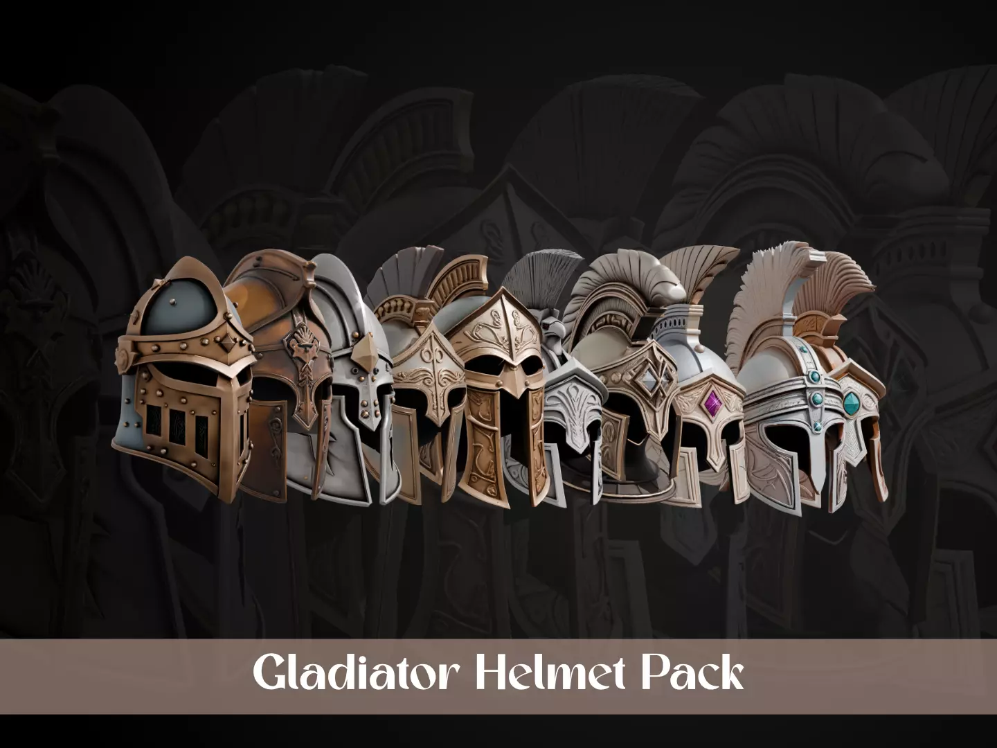 Stylized Gladiator Helmet Pack 3D Model Collection_0