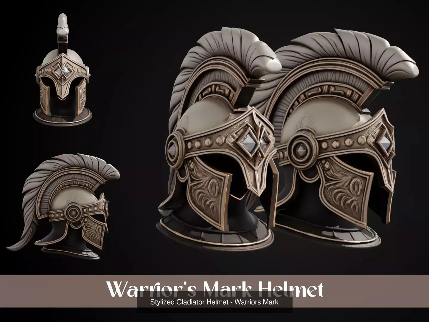 Stylized Gladiator Helmet Pack 3D Model Collection_7