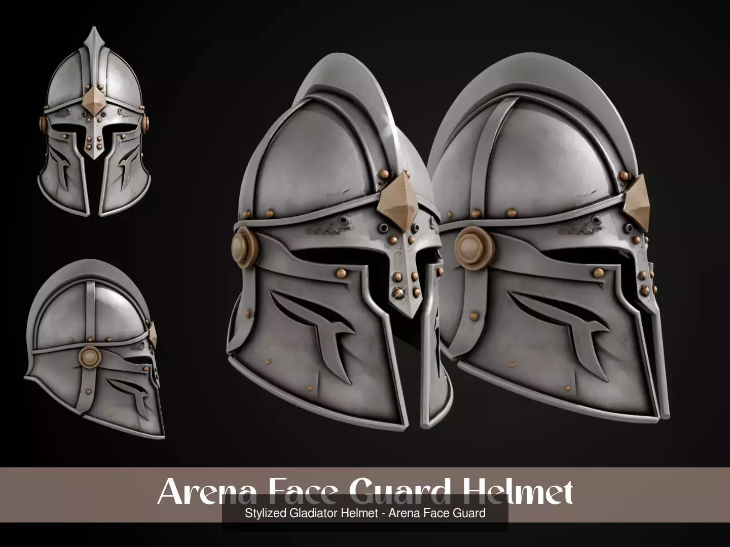 Stylized Gladiator Helmet Pack 3D Model Collection_3
