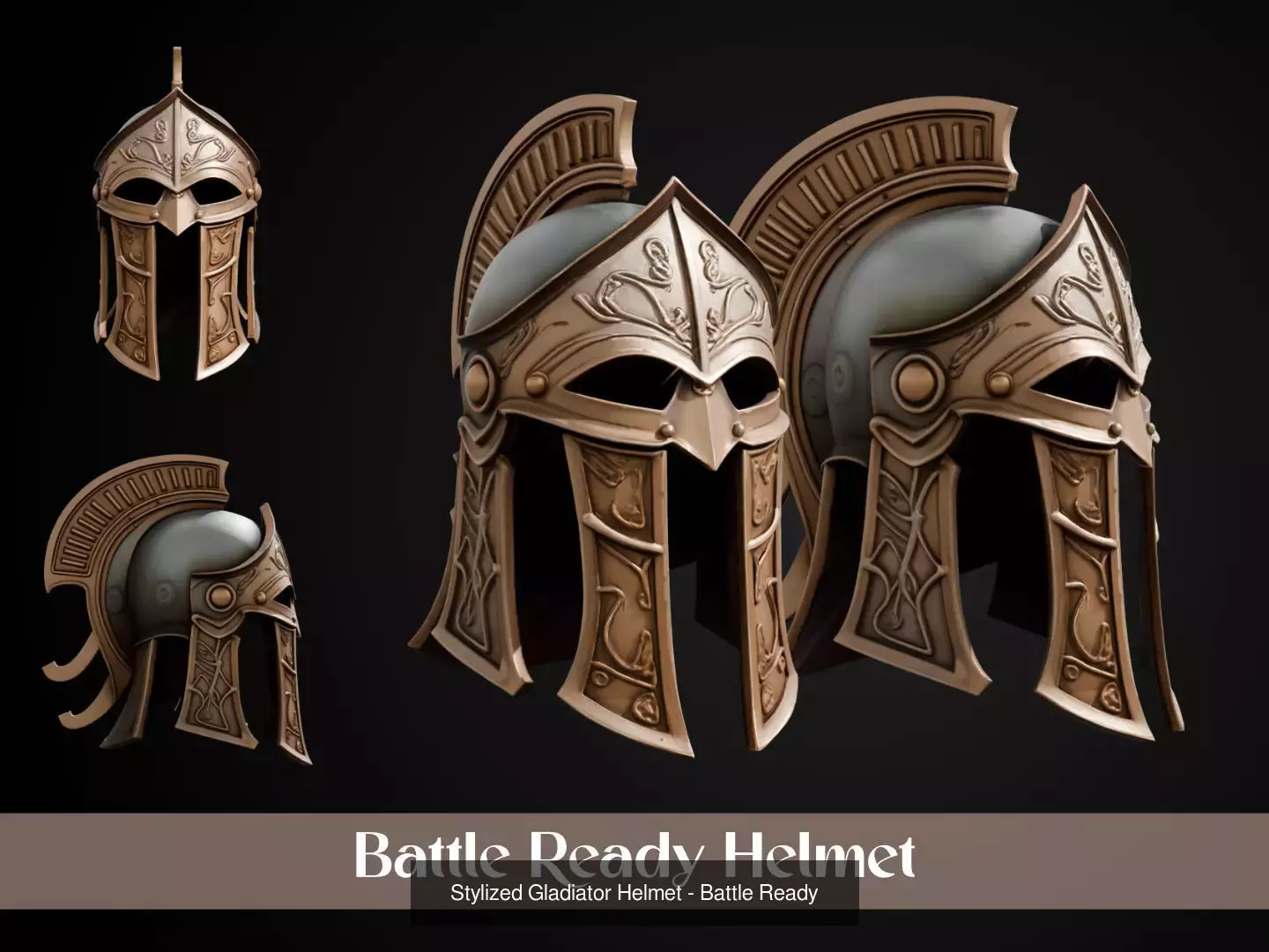 Stylized Gladiator Helmet Pack 3D Model Collection_5