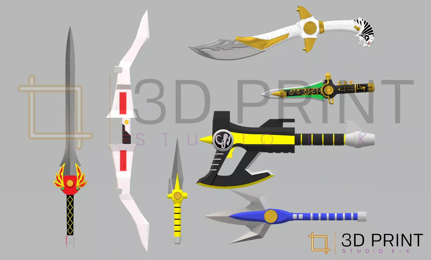 MMPR Power Rangers weapons bundle 3D print model