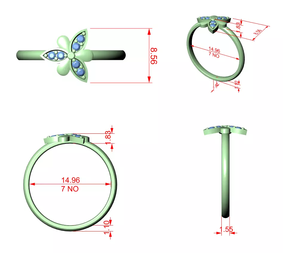 Three Leaf Round Diamond Engagement Wedding Ring 3DM STL Video 3D print model_12