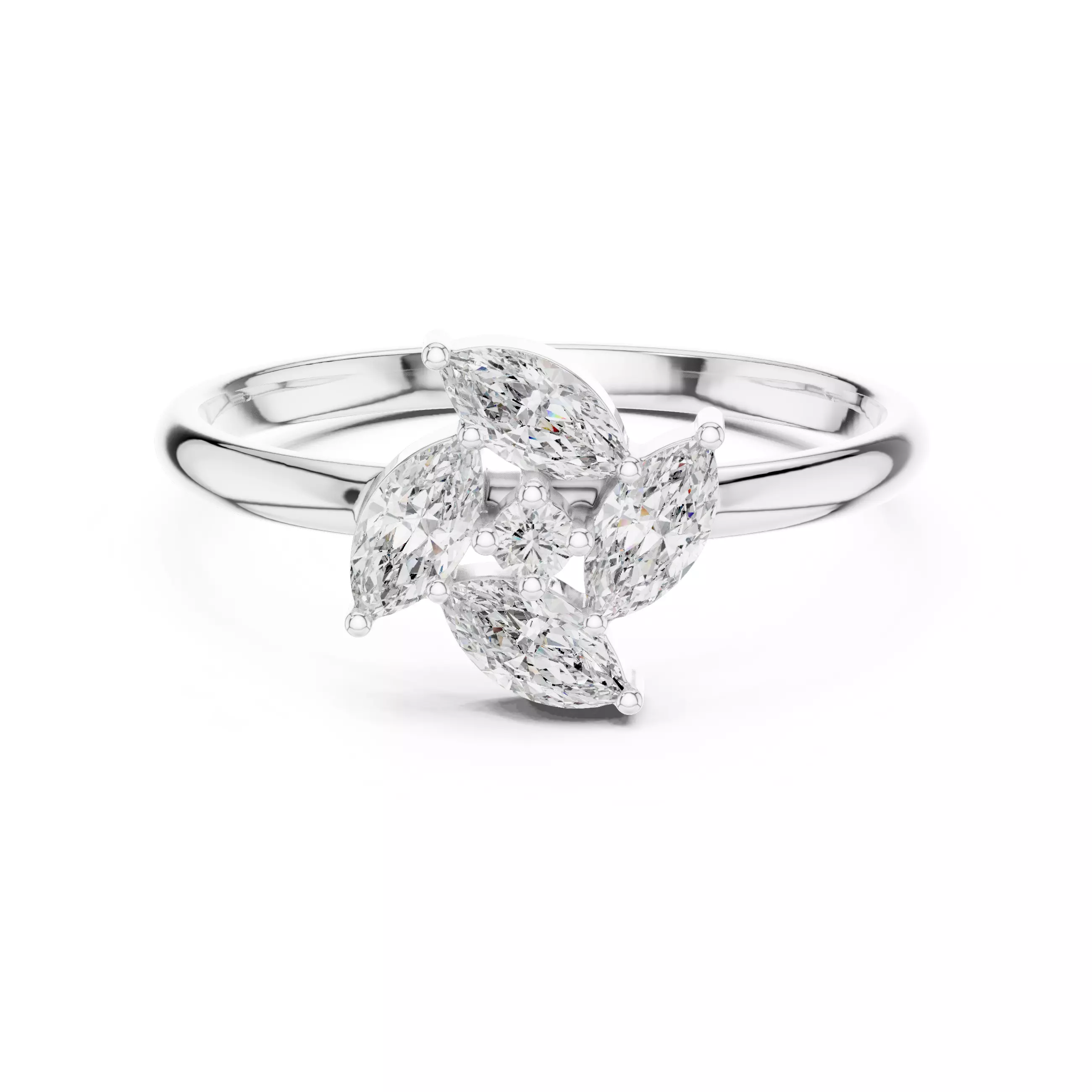  Marquise and Round Diamond Engagement Woman Ring 3DM STL Video 3D print model_2