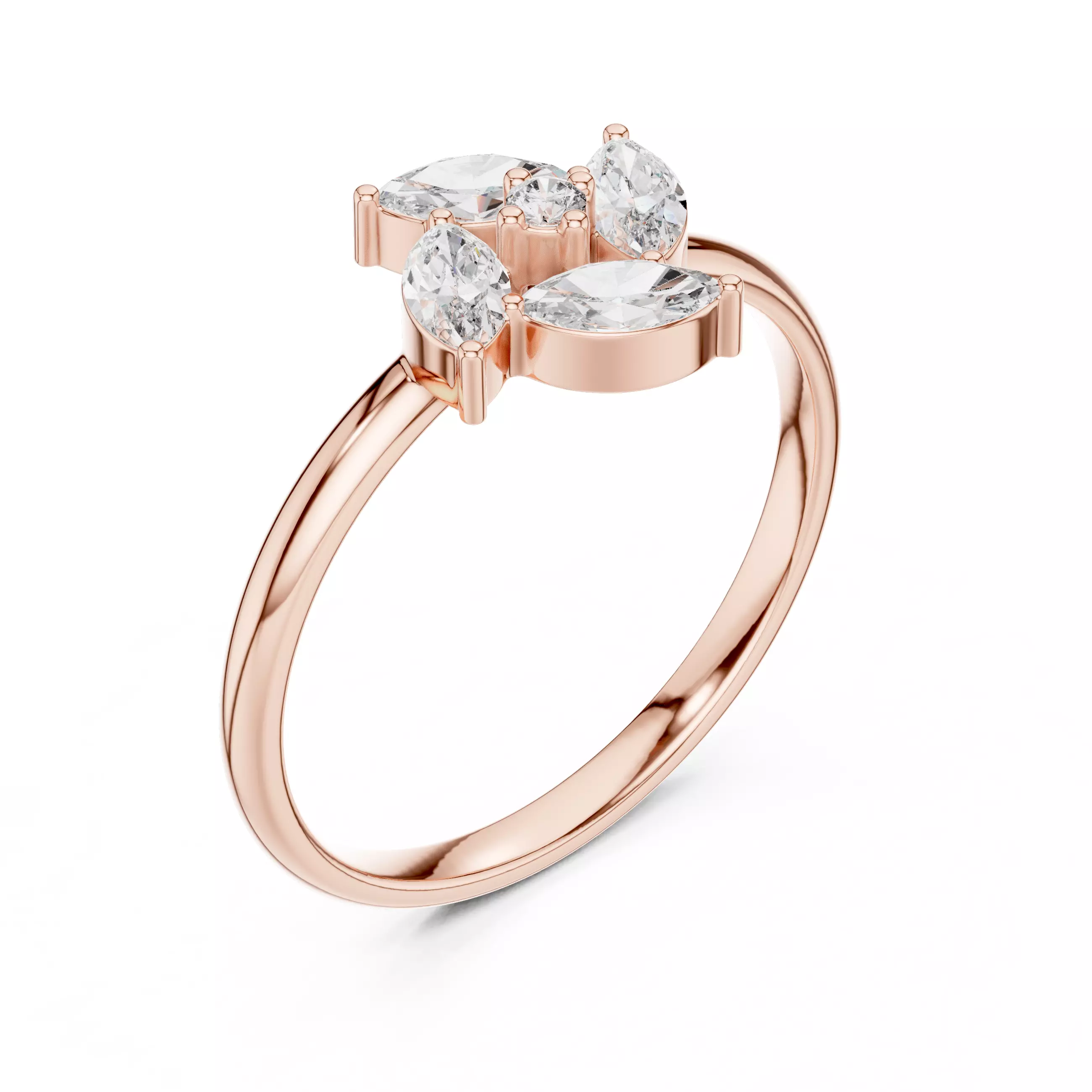  Marquise and Round Diamond Engagement Woman Ring 3DM STL Video 3D print model_4