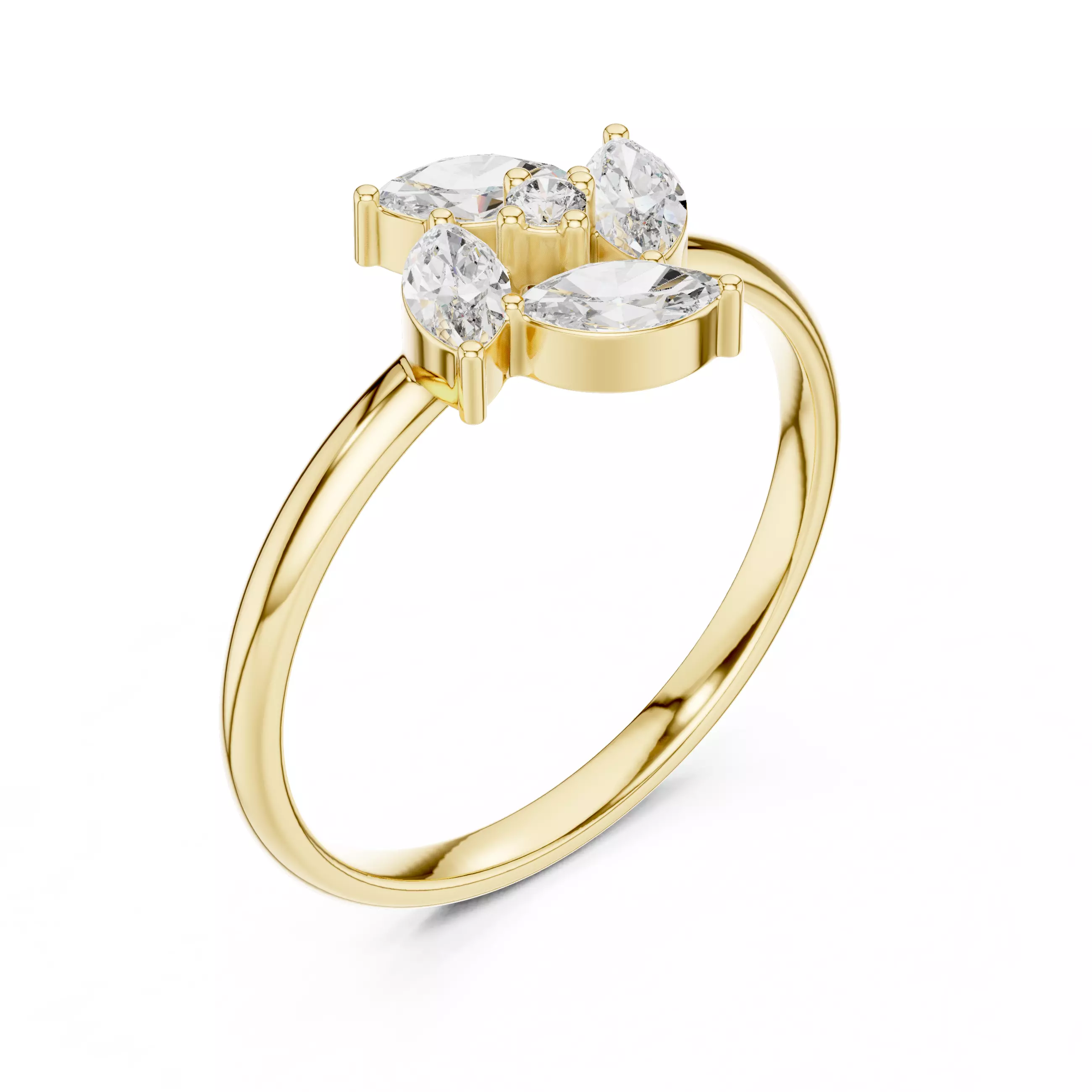  Marquise and Round Diamond Engagement Woman Ring 3DM STL Video 3D print model_7