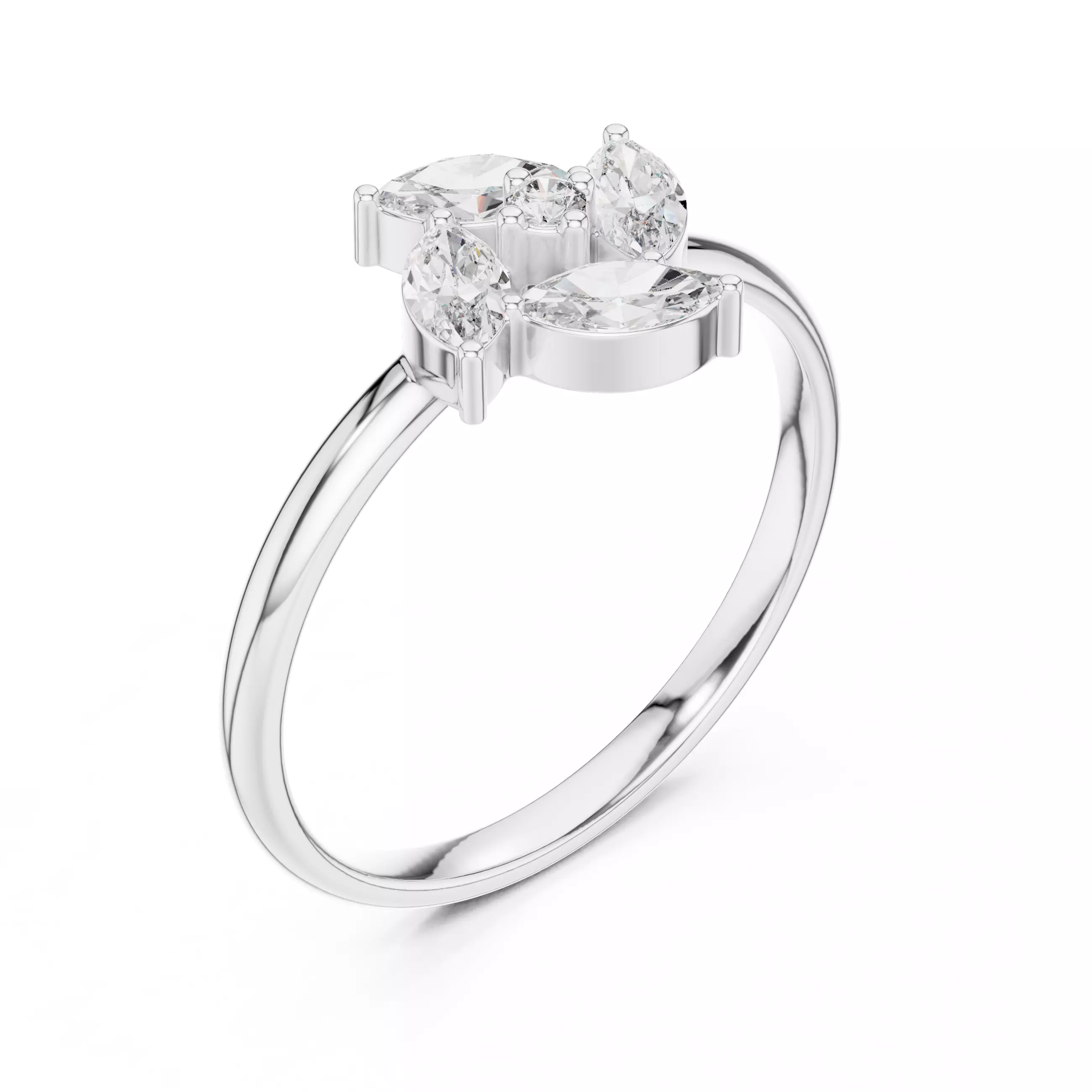  Marquise and Round Diamond Engagement Woman Ring 3DM STL Video 3D print model_10