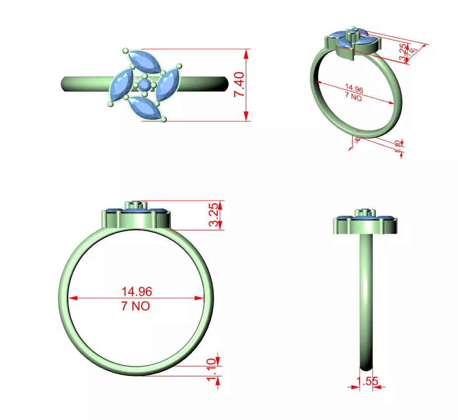  Marquise and Round Diamond Engagement Woman Ring 3DM STL Video 3D print model_12