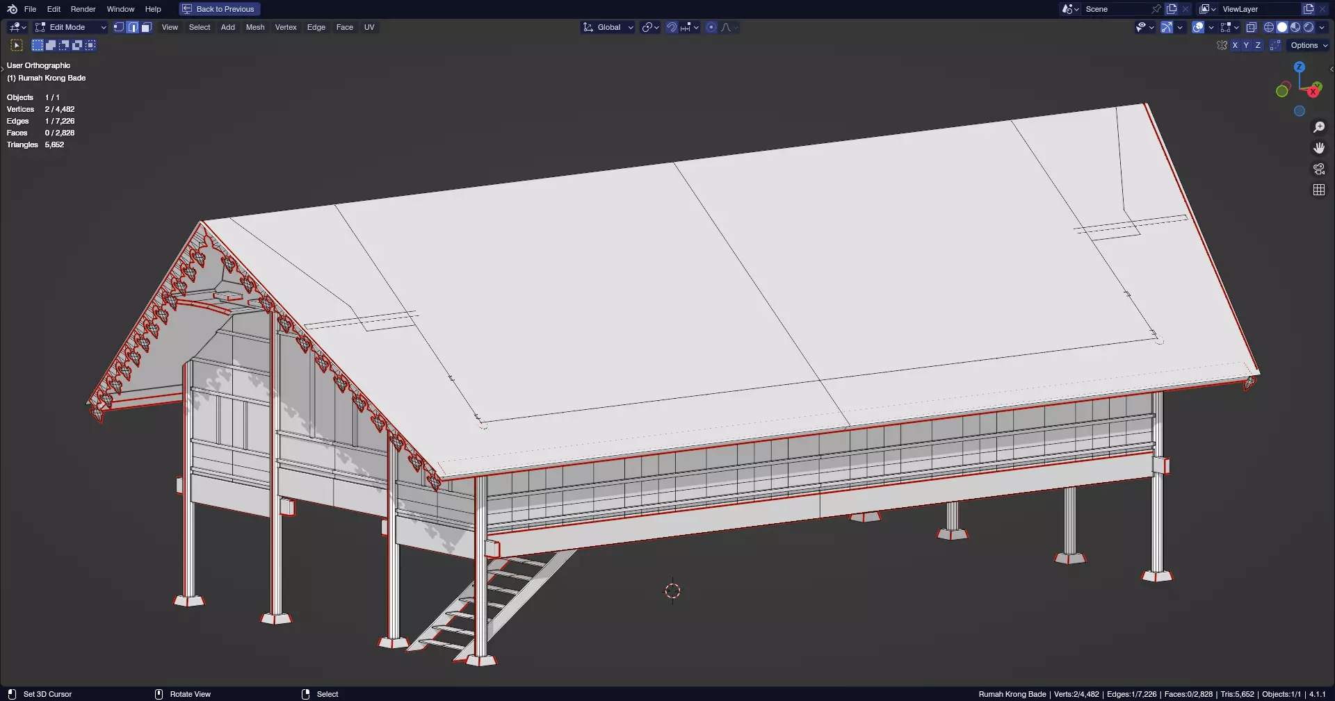 Traditional Houses - Rumah Krong Bade Low-poly 3D model_11