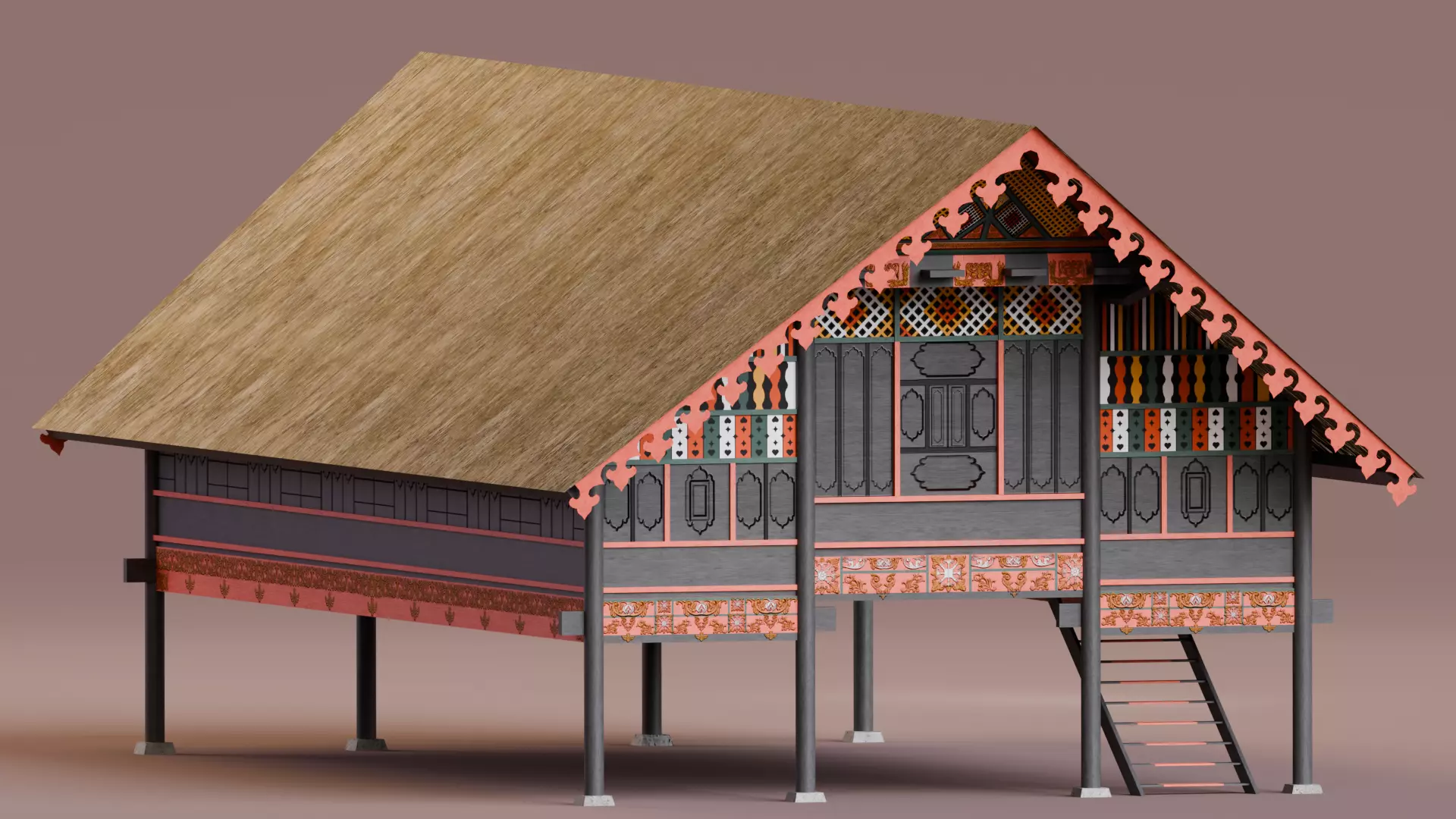 Traditional Houses - Rumah Krong Bade Low-poly 3D model_0