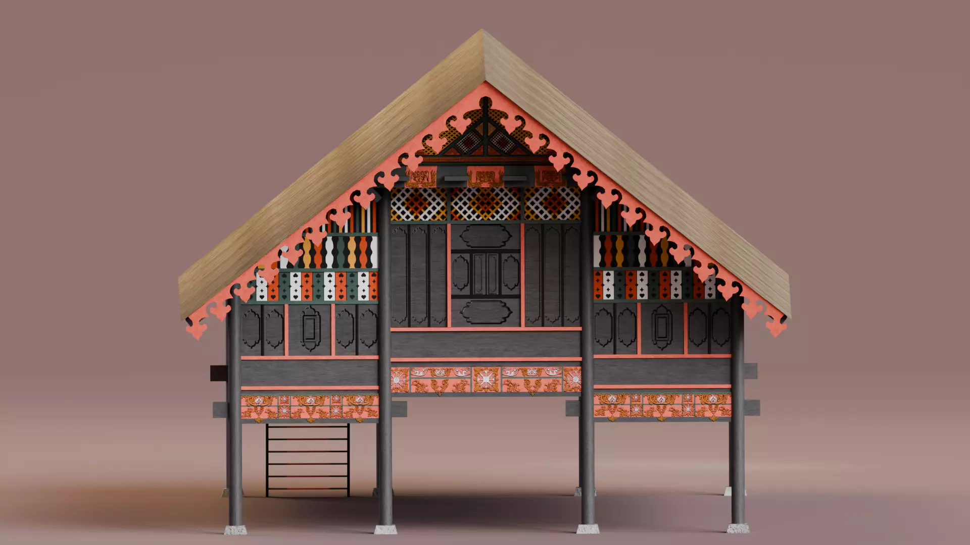 Traditional Houses - Rumah Krong Bade Low-poly 3D model_1