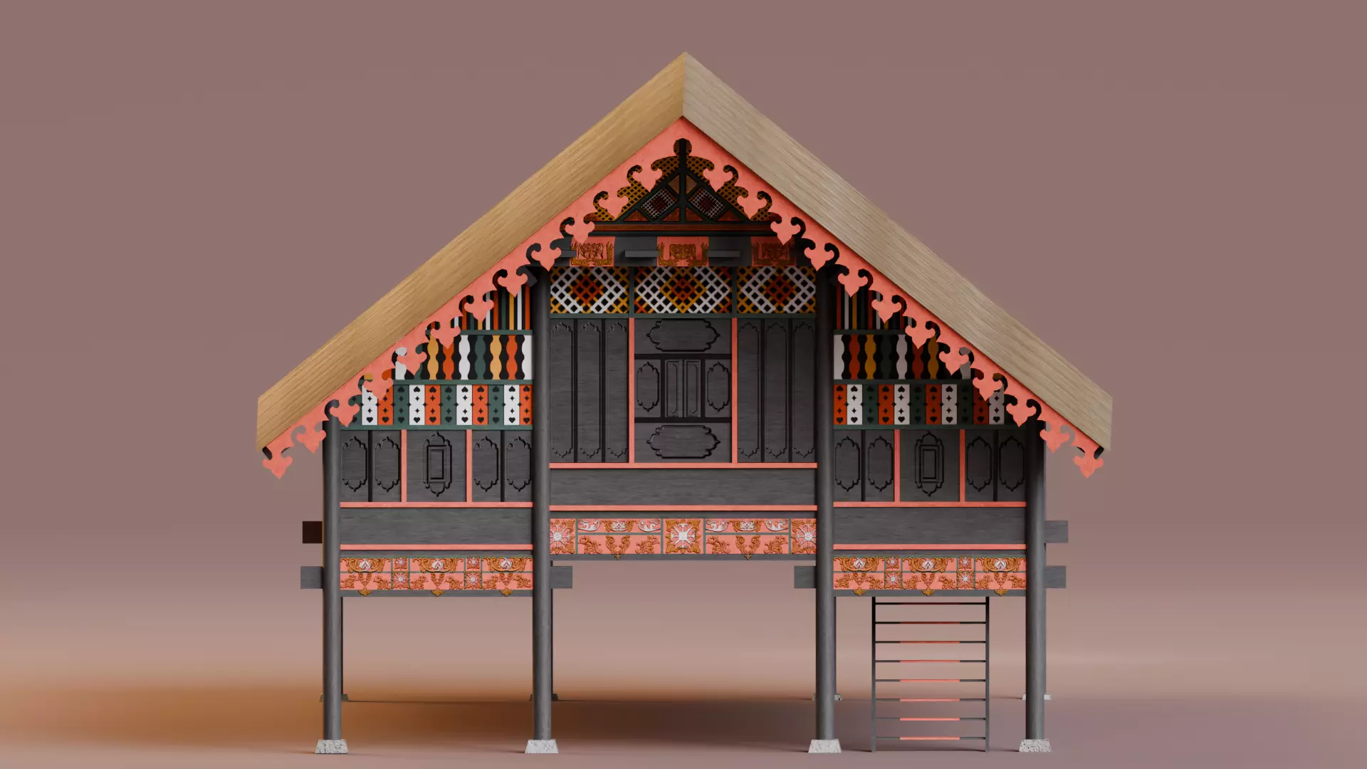 Traditional Houses - Rumah Krong Bade Low-poly 3D model_2