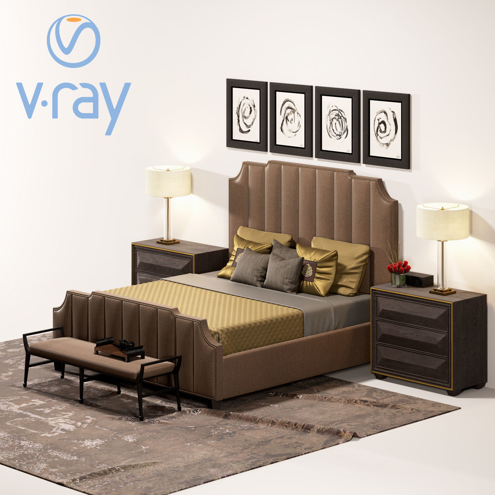 bernhardt and restoration hardware bed set 3D model_8