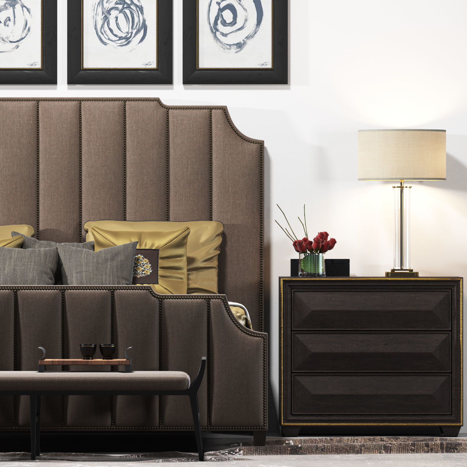 bernhardt and restoration hardware bed set 3D model_1