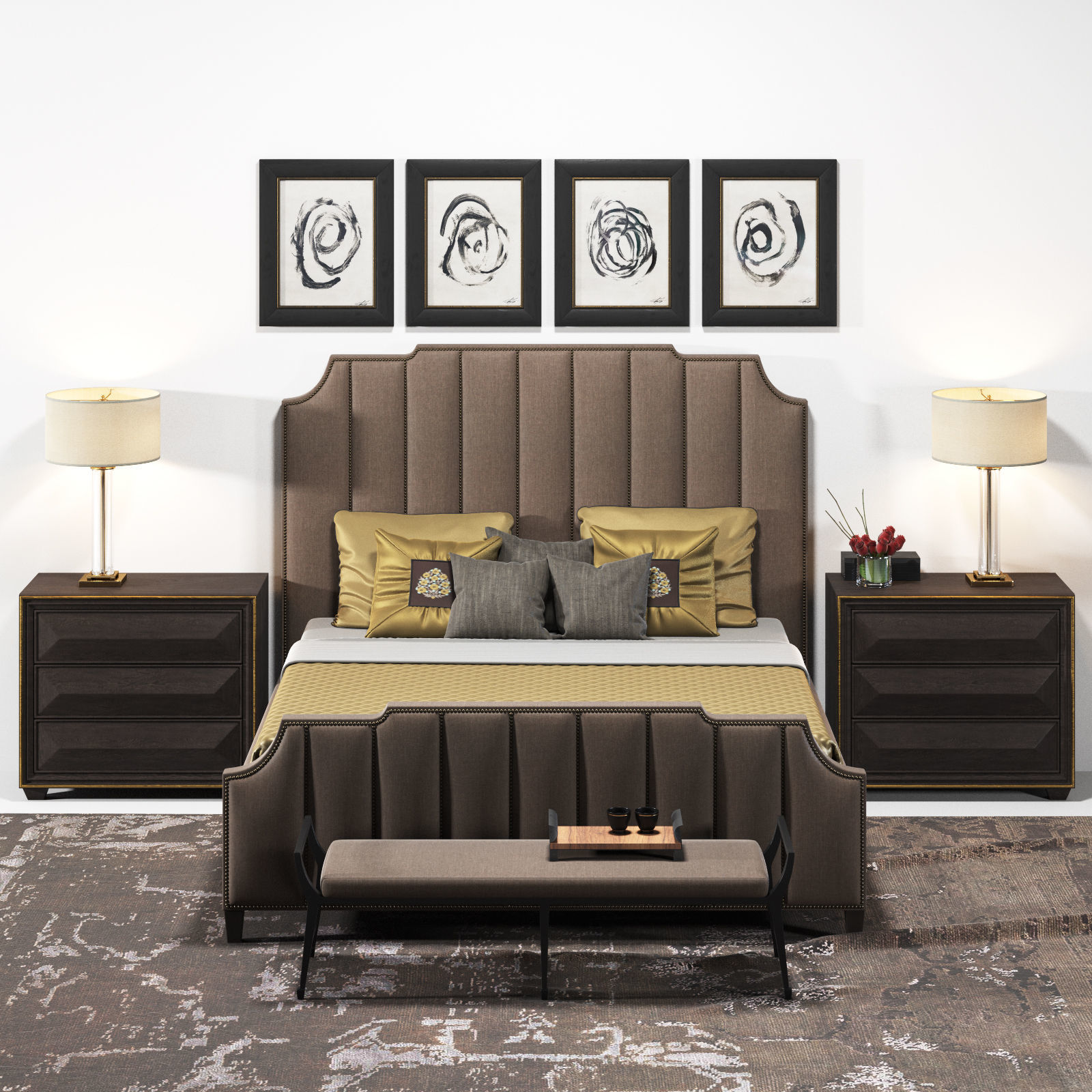 bernhardt and restoration hardware bed set 3D model_2