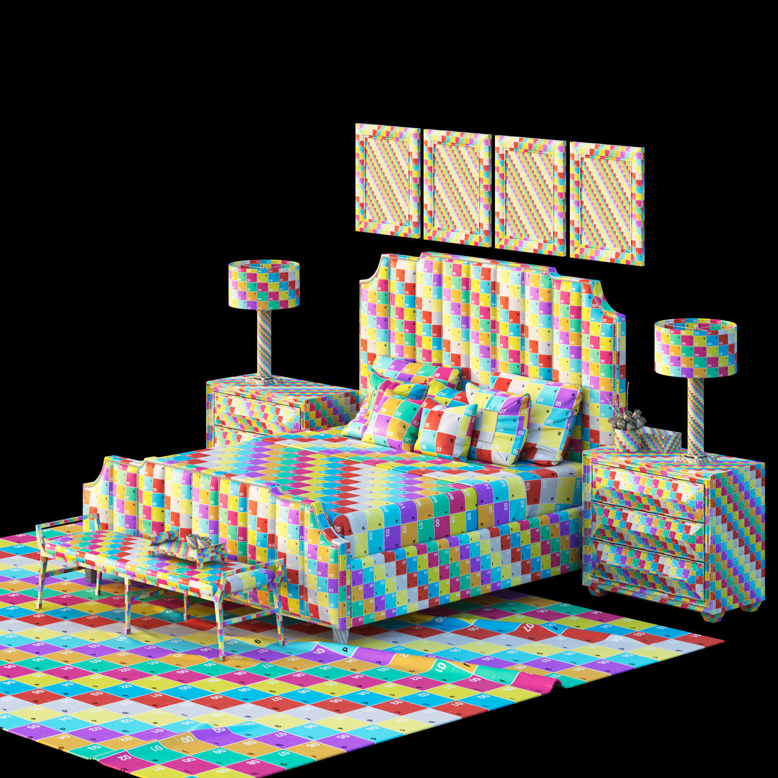 bernhardt and restoration hardware bed set 3D model_7