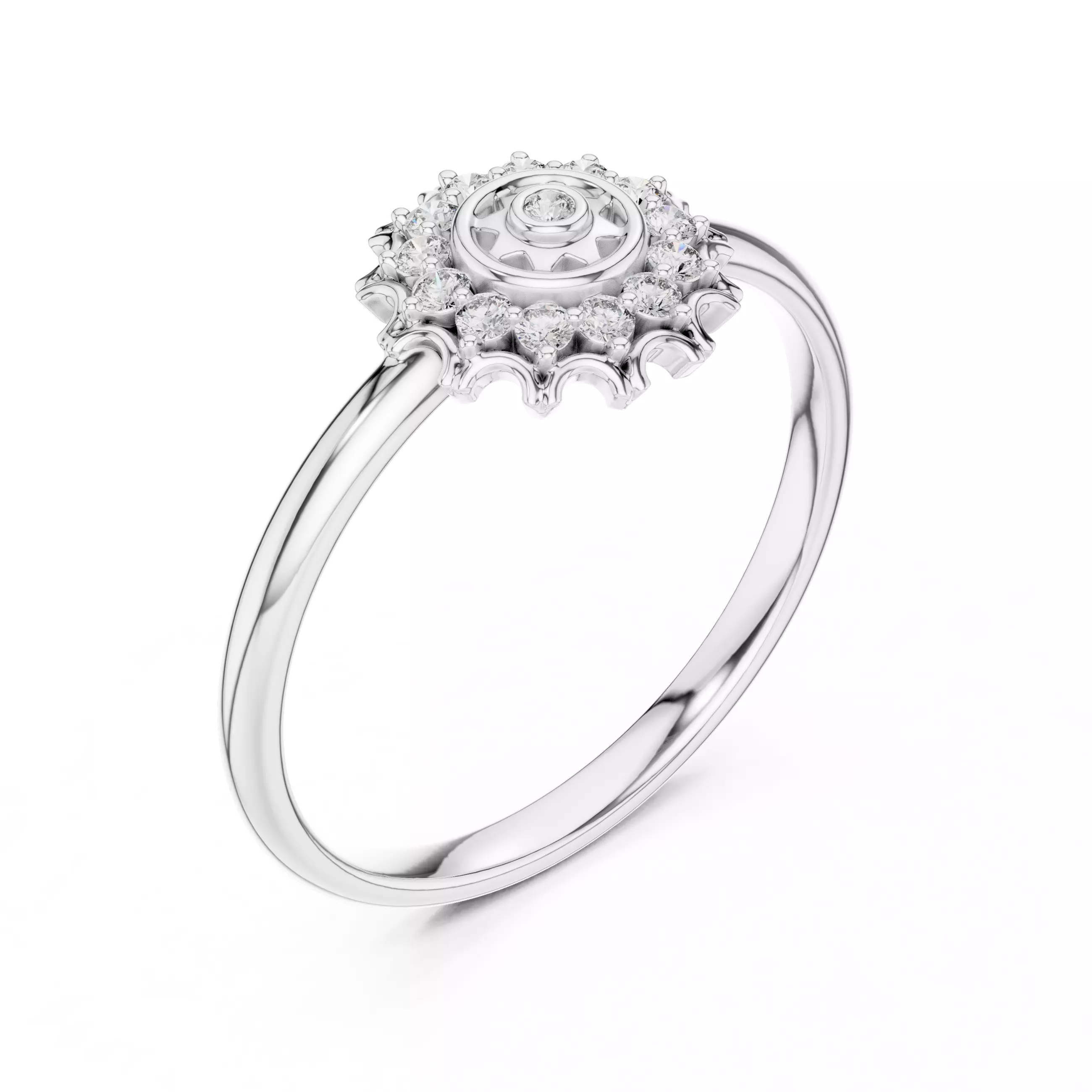 Round Bezel Set Designer Halo Diamond Wedding Ring 3DM STL Video 3D print model_10