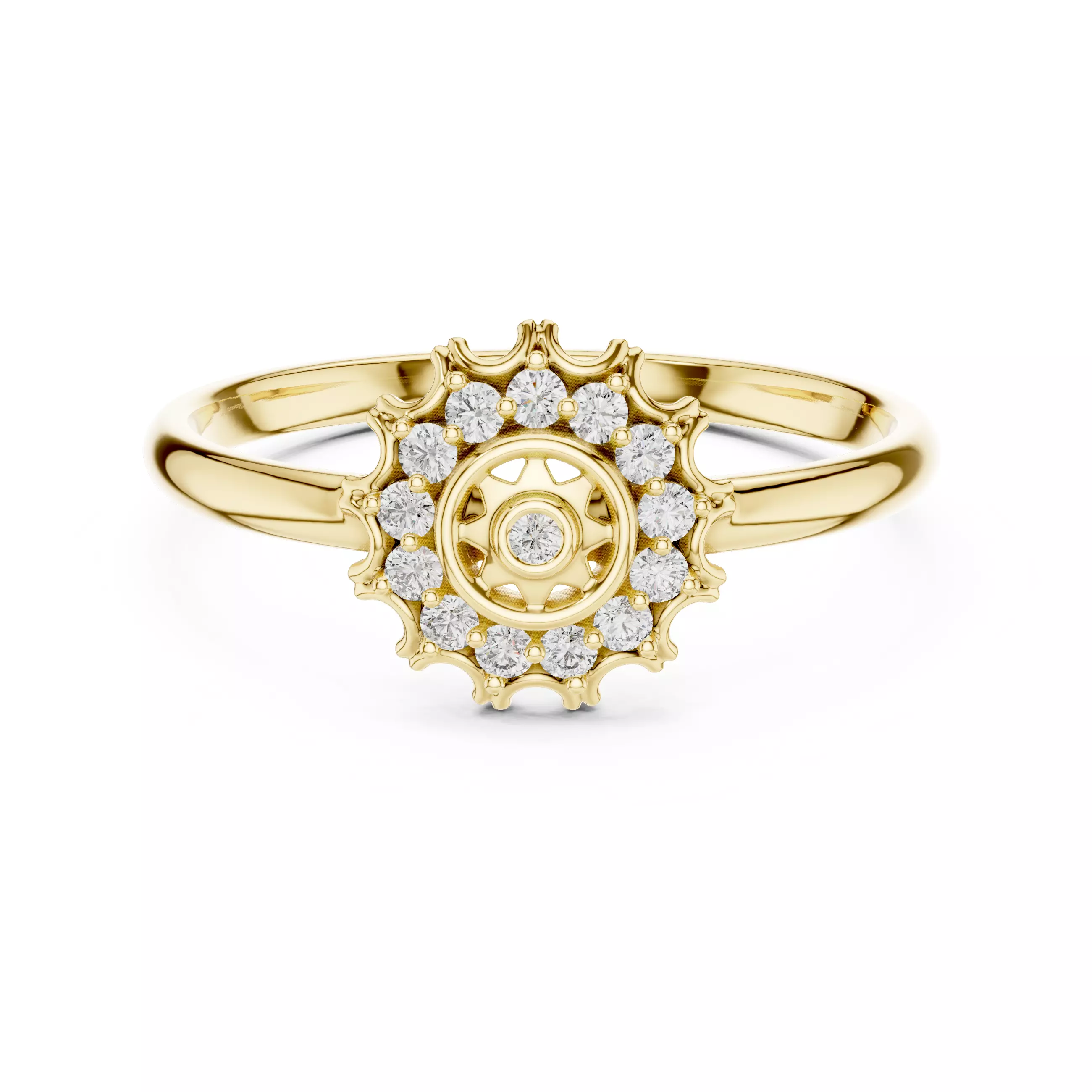 Round Bezel Set Designer Halo Diamond Wedding Ring 3DM STL Video 3D print model_1