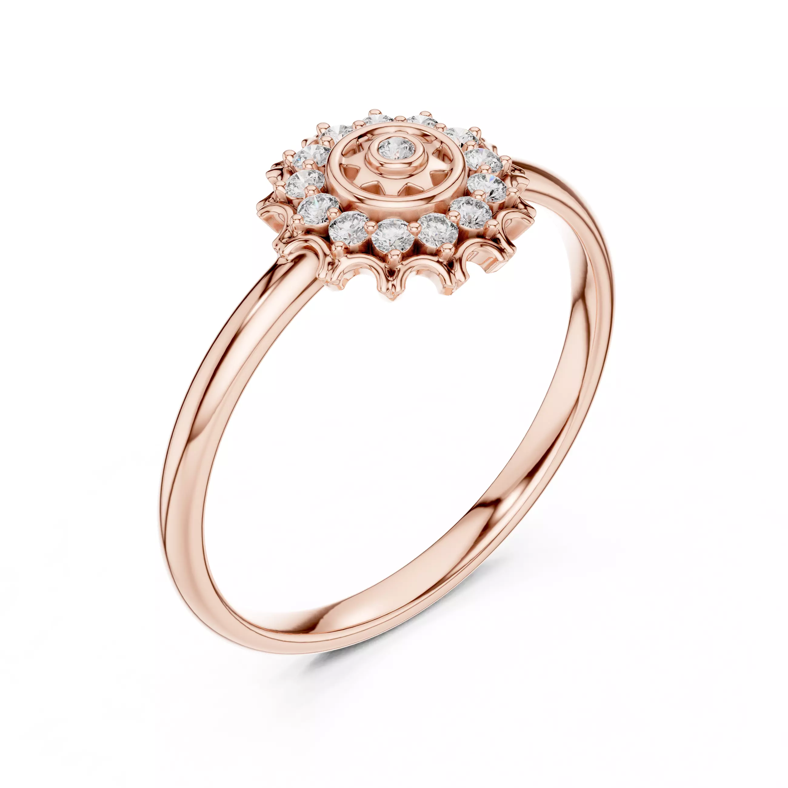 Round Bezel Set Designer Halo Diamond Wedding Ring 3DM STL Video 3D print model_4