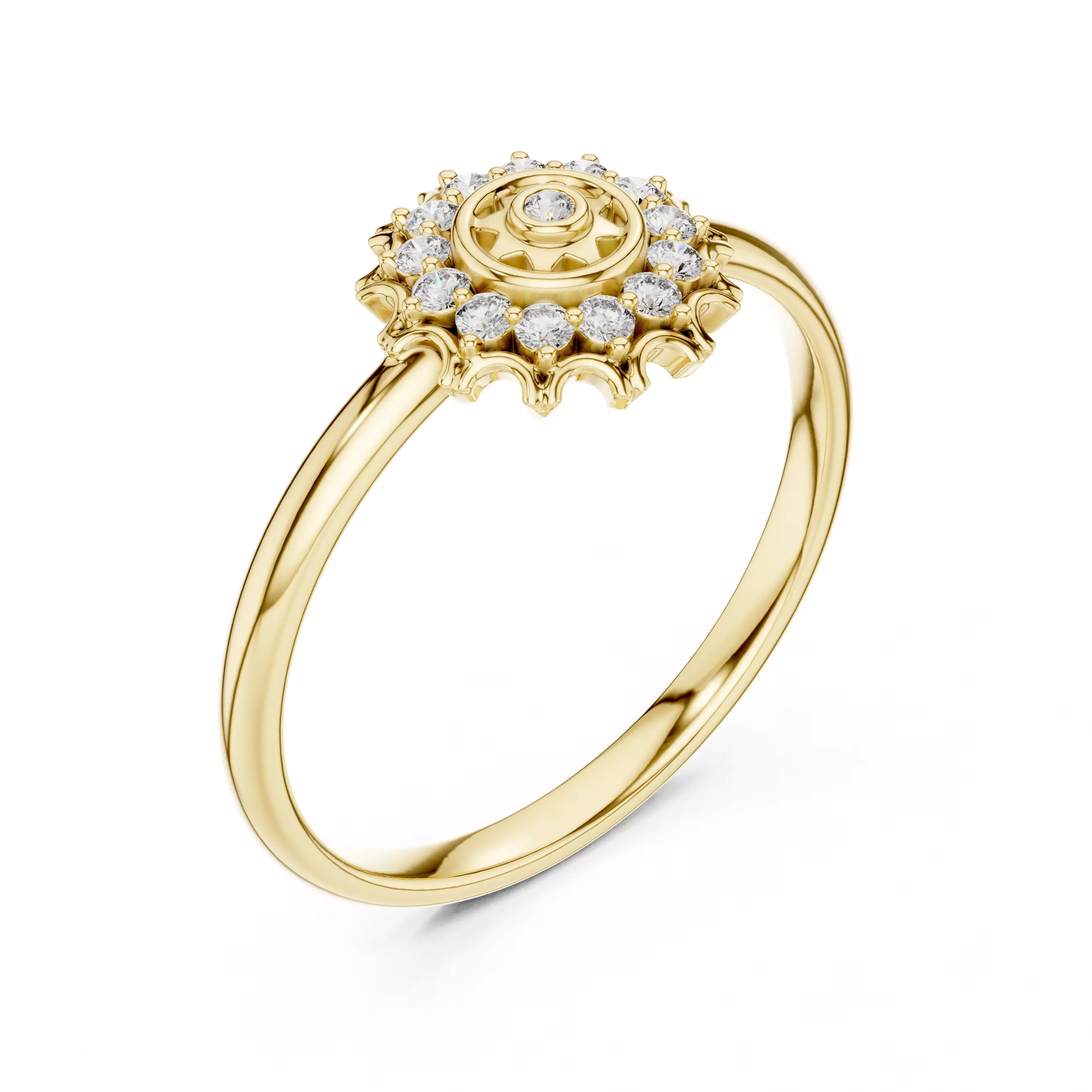 Round Bezel Set Designer Halo Diamond Wedding Ring 3DM STL Video 3D print model_7