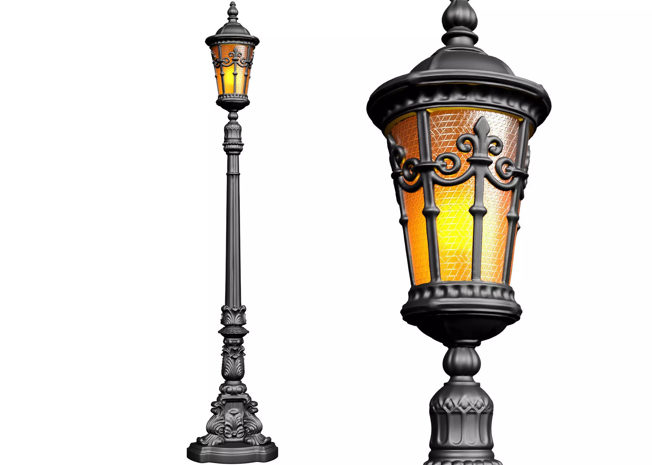 Outdoor classic street lamp light Lantern Lamppost streetlight 3D model_0