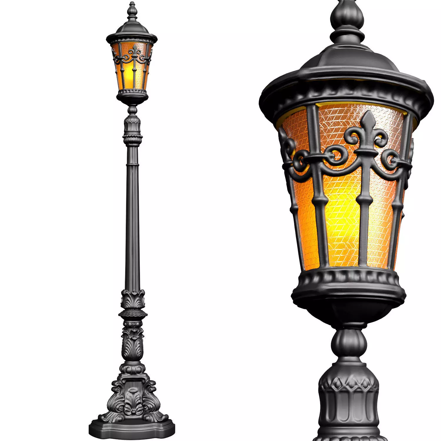 Outdoor classic street lamp light Lantern Lamppost streetlight 3D model_3