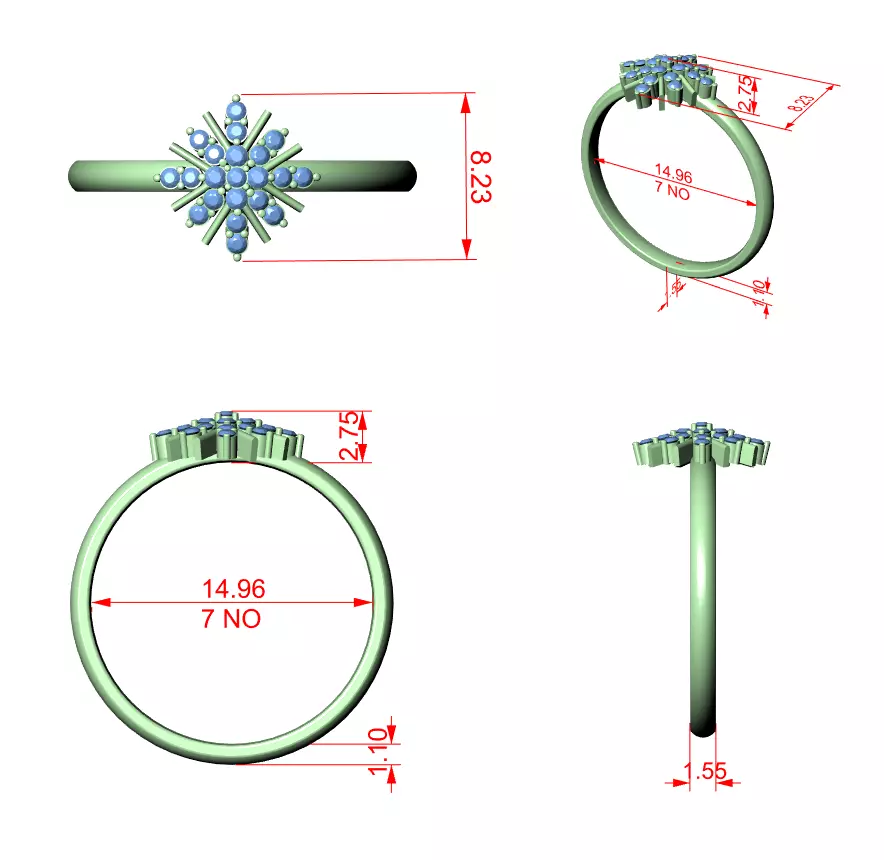Asterisk Shape Round Cut Diamond Engagement Ring 3DM STL Video 3D print model_12