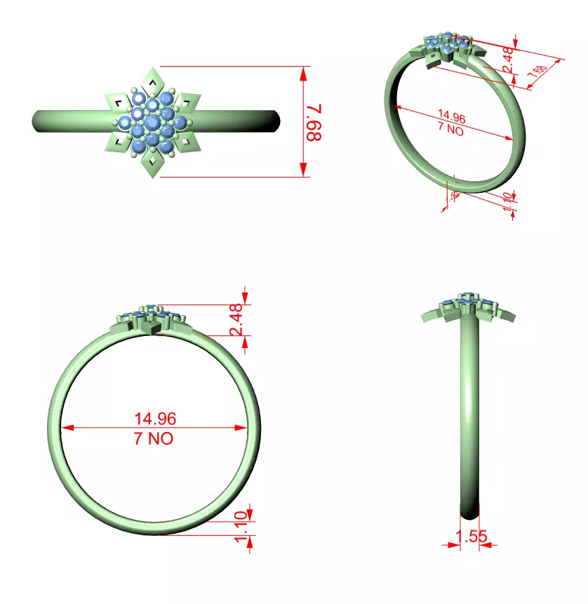 Round Cluster Diamond Star Shape Wedding Ring 3DM STL Video 3D print model_12