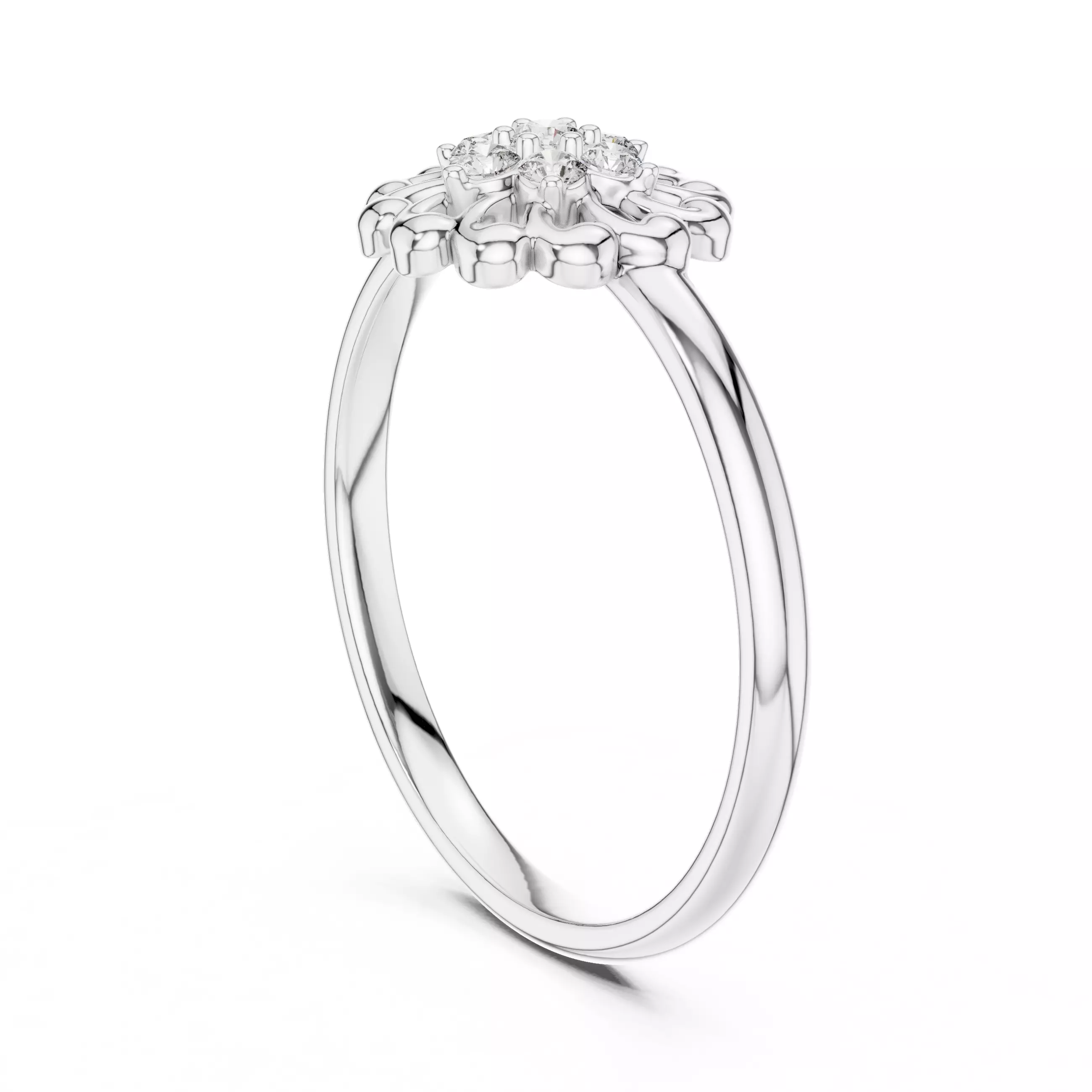 Floral Design Round Cut Diamond Engagement  Ring 3DM STL Video 3D print model_9