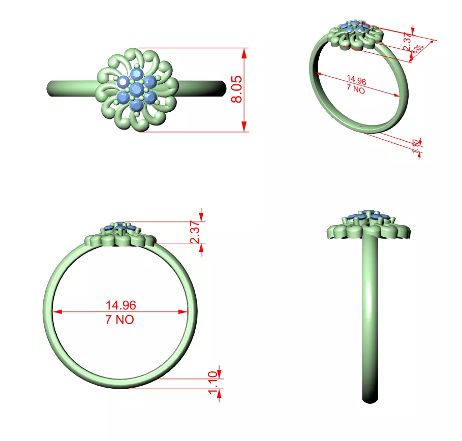 Floral Design Round Cut Diamond Engagement  Ring 3DM STL Video 3D print model_12