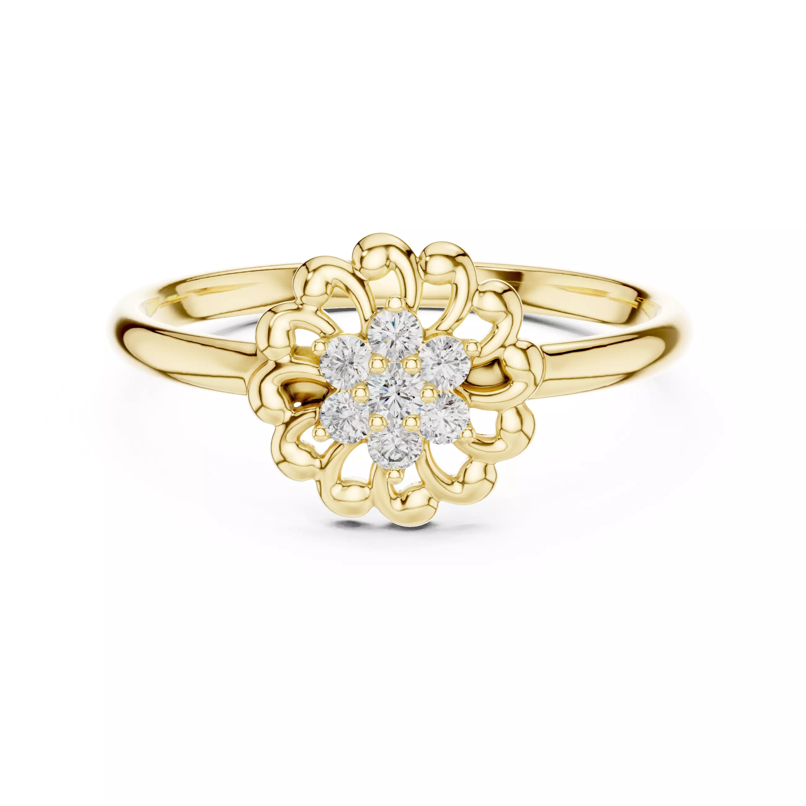 Floral Design Round Cut Diamond Engagement  Ring 3DM STL Video 3D print model_1