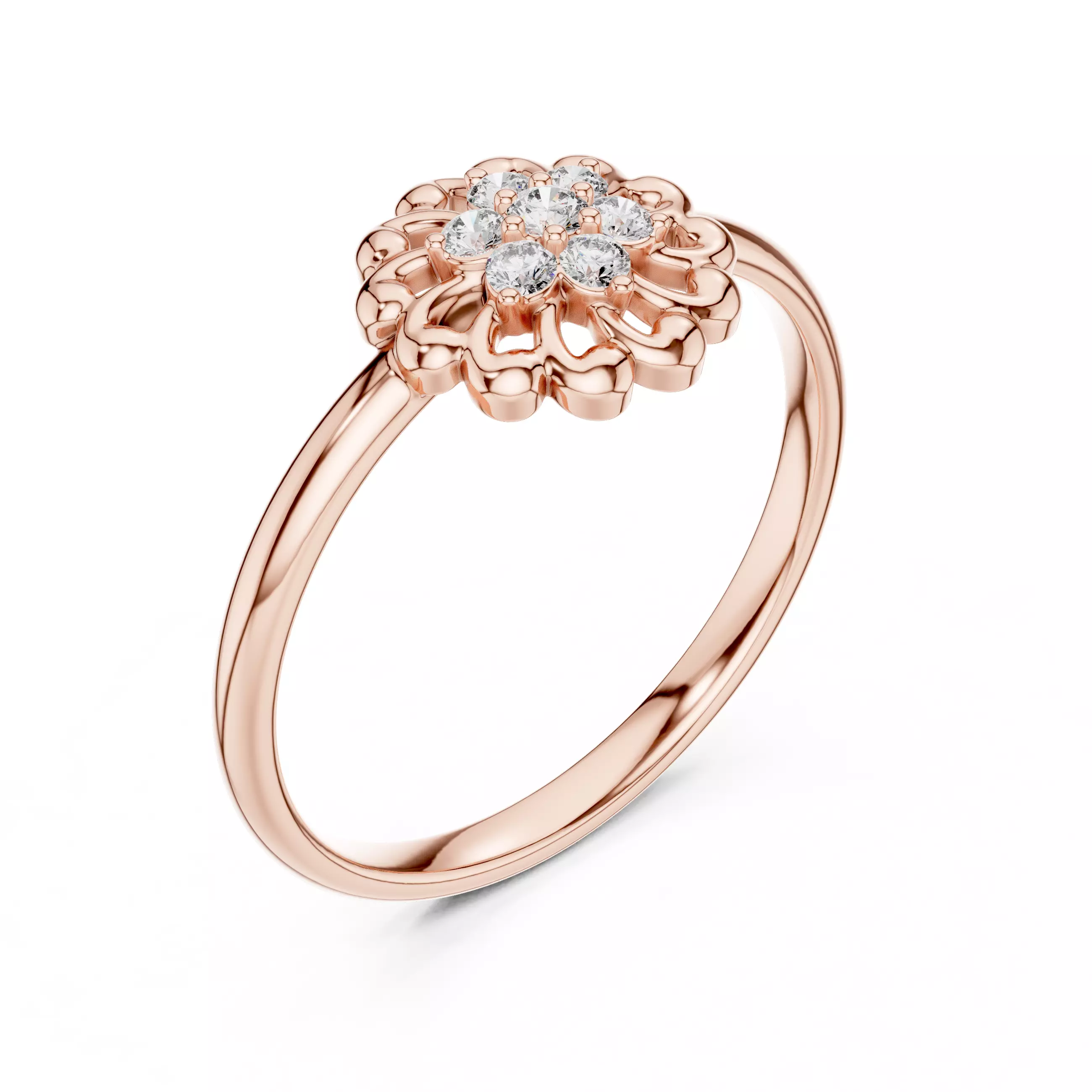 Floral Design Round Cut Diamond Engagement  Ring 3DM STL Video 3D print model_4