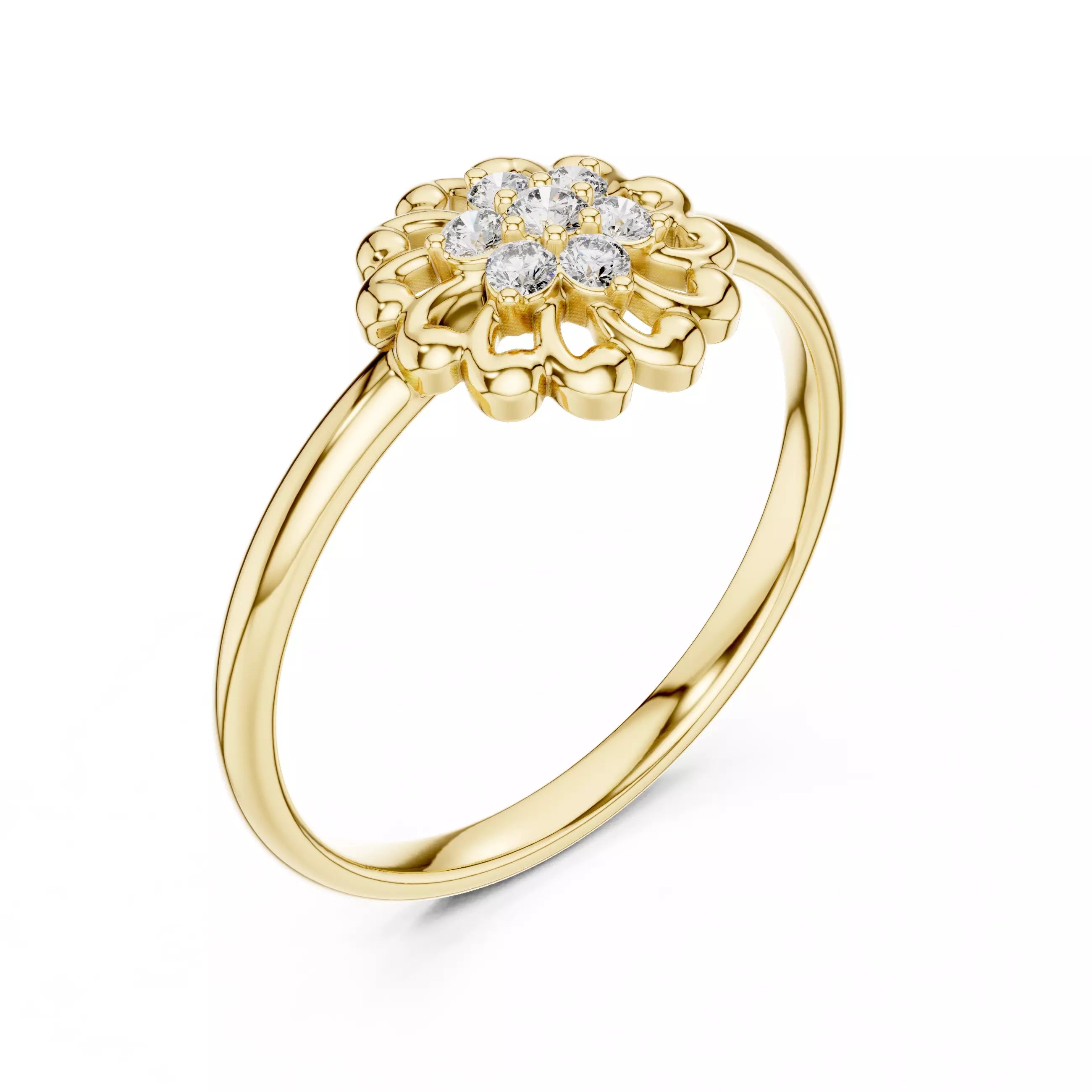 Floral Design Round Cut Diamond Engagement  Ring 3DM STL Video 3D print model_7