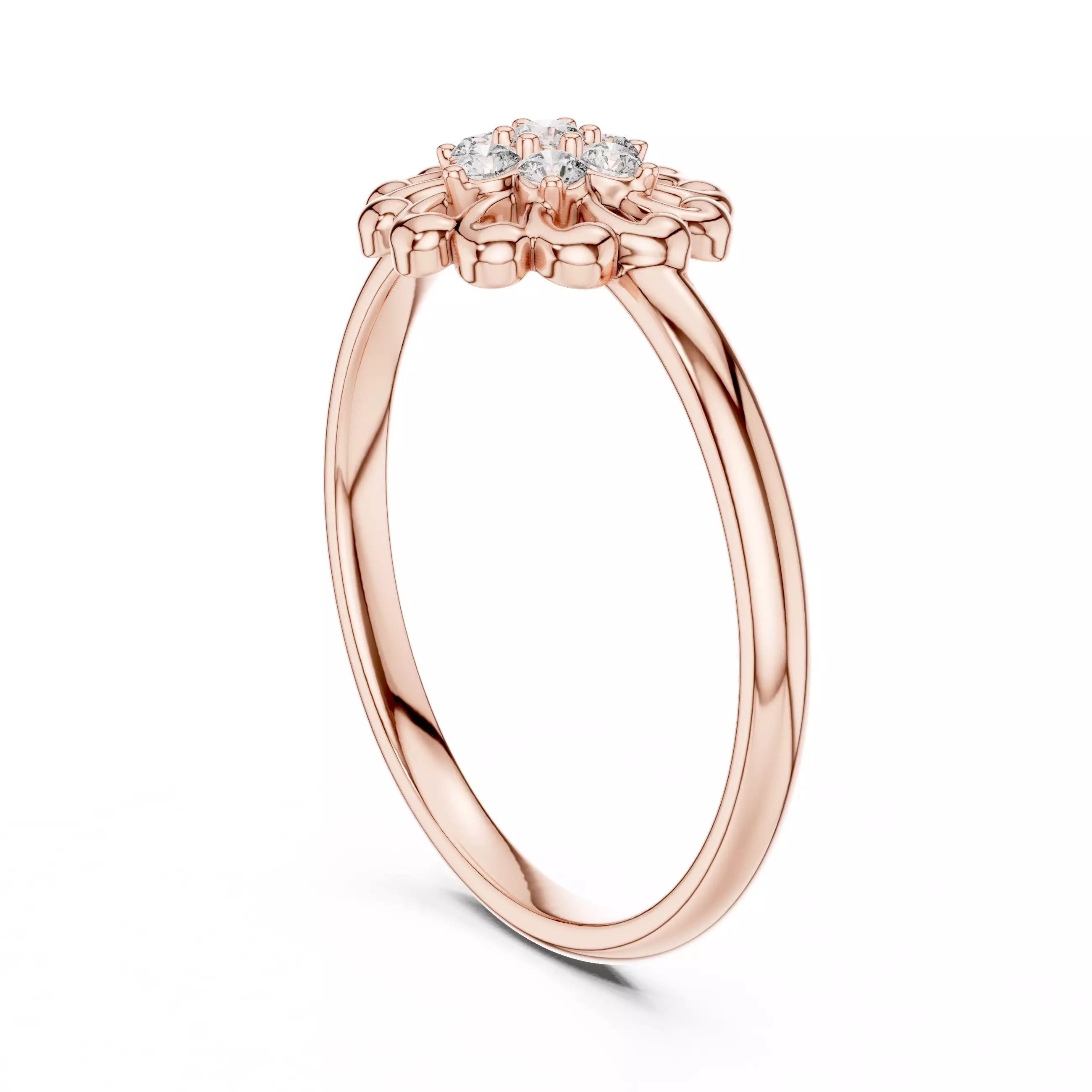 Floral Design Round Cut Diamond Engagement  Ring 3DM STL Video 3D print model_3