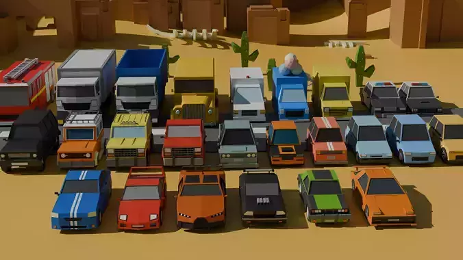Low poly stylised car pack game ready