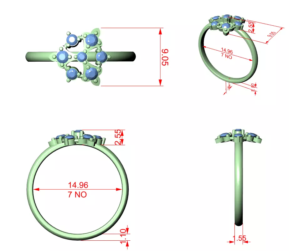 Seven Round Diamond Engagement Wedding Ring 3DM STL Video 3D print model_12
