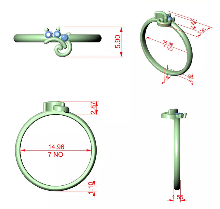 Three Stone Round Cut Diamond Engagement Ring 3DM STL Video 3D print model_12