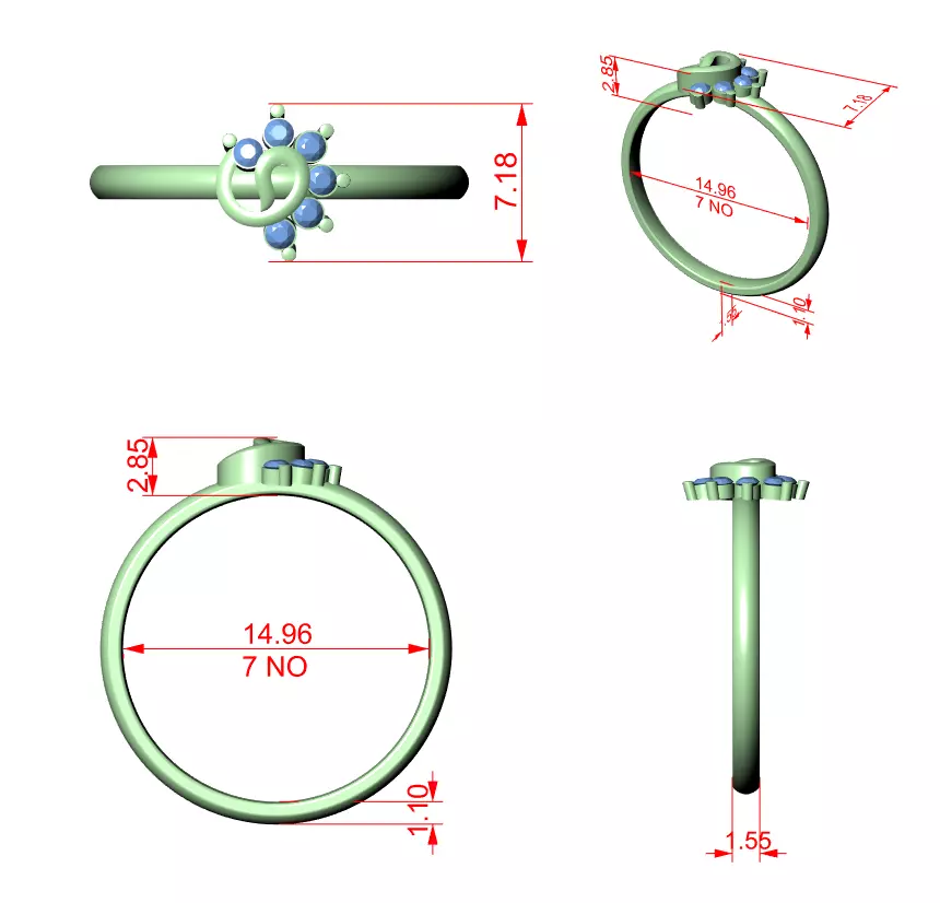 Five Round Cut Diamond Engagement Wedding Ring 3DM STL Video 3D print model_12