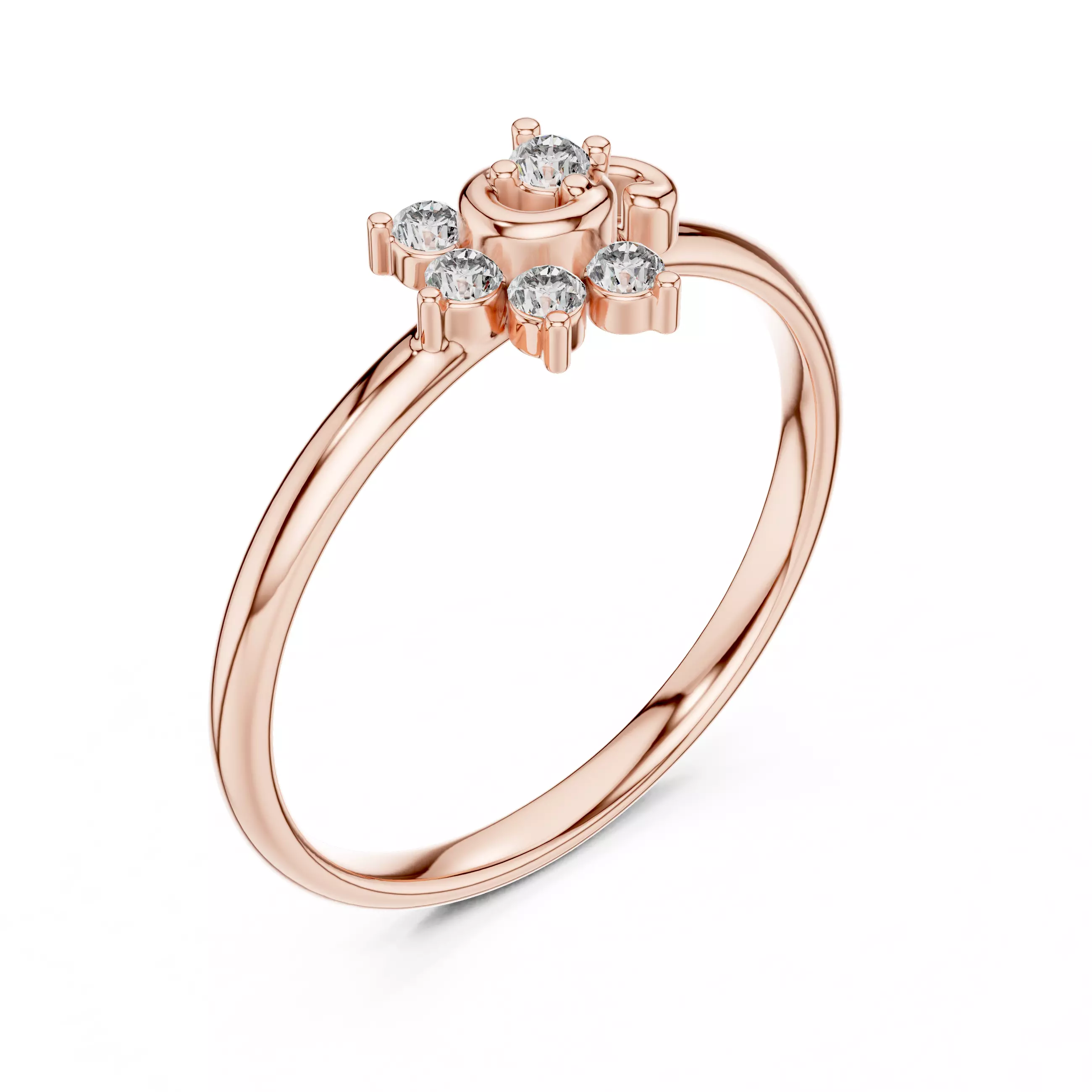 5 Stone Round Cut Diamond Engagement Wedding Ring 3DM STL Video 3D print model_4