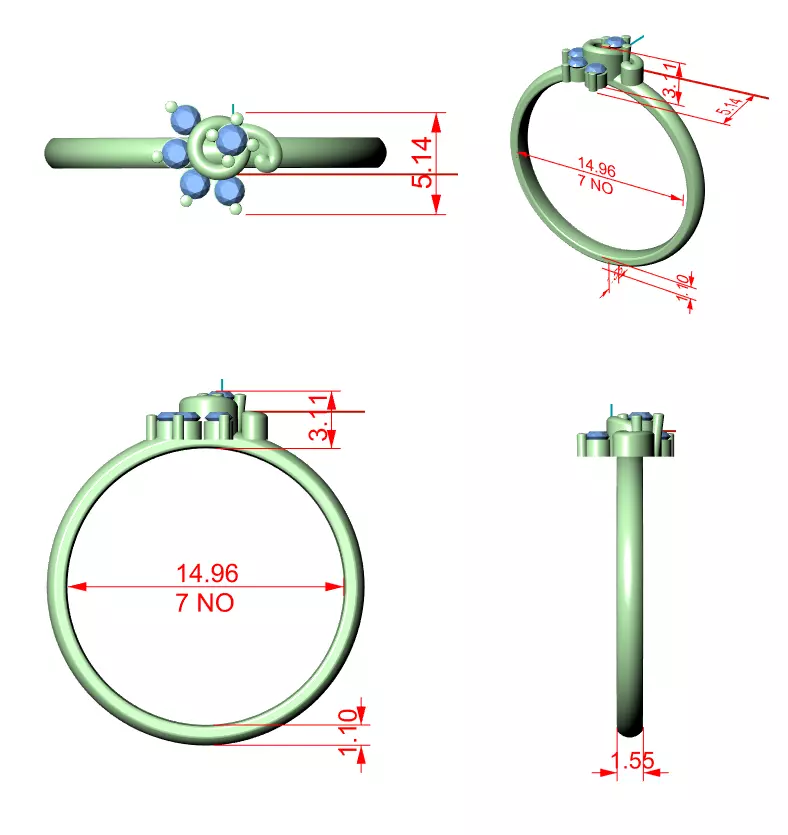 5 Stone Round Cut Diamond Engagement Wedding Ring 3DM STL Video 3D print model_12