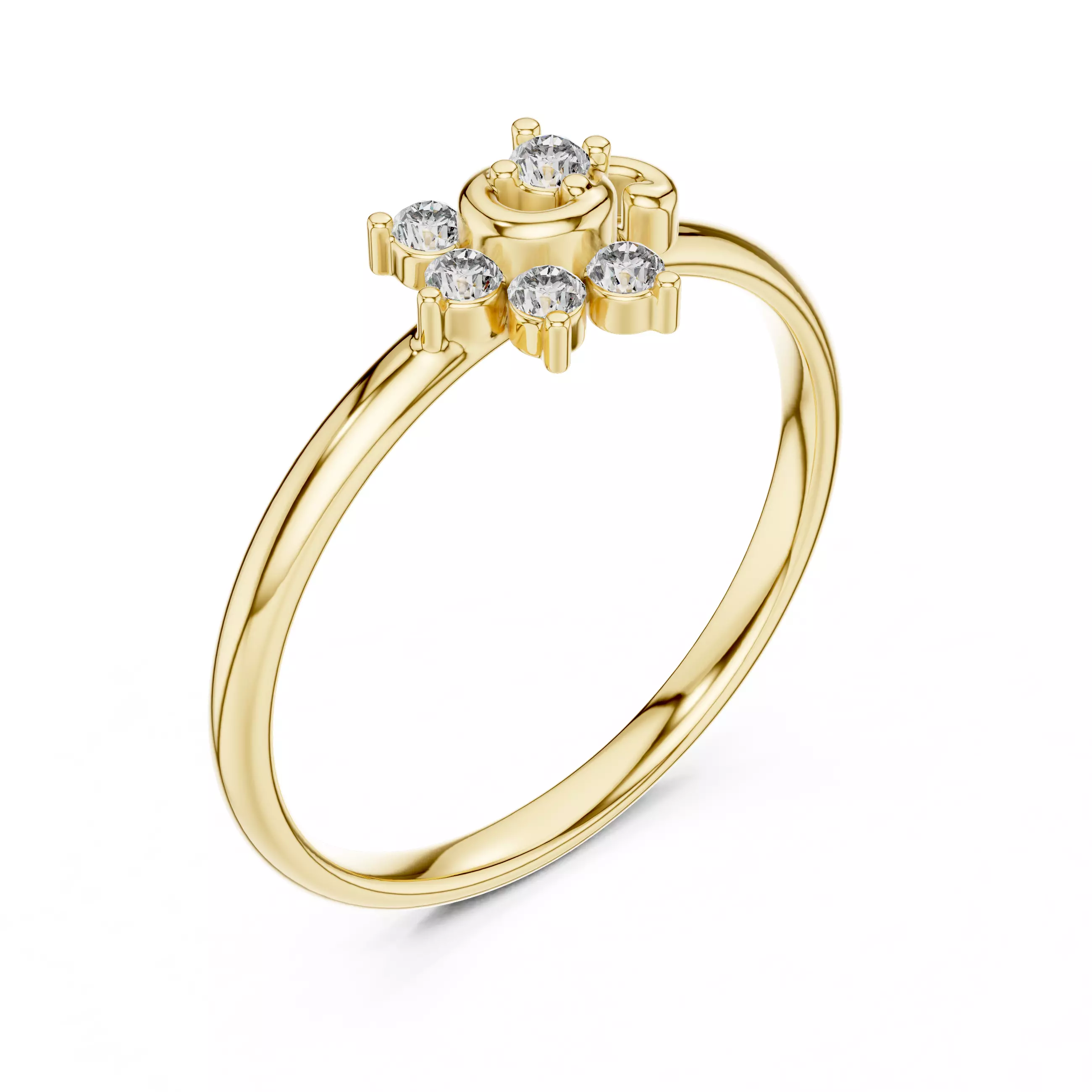 5 Stone Round Cut Diamond Engagement Wedding Ring 3DM STL Video 3D print model_7