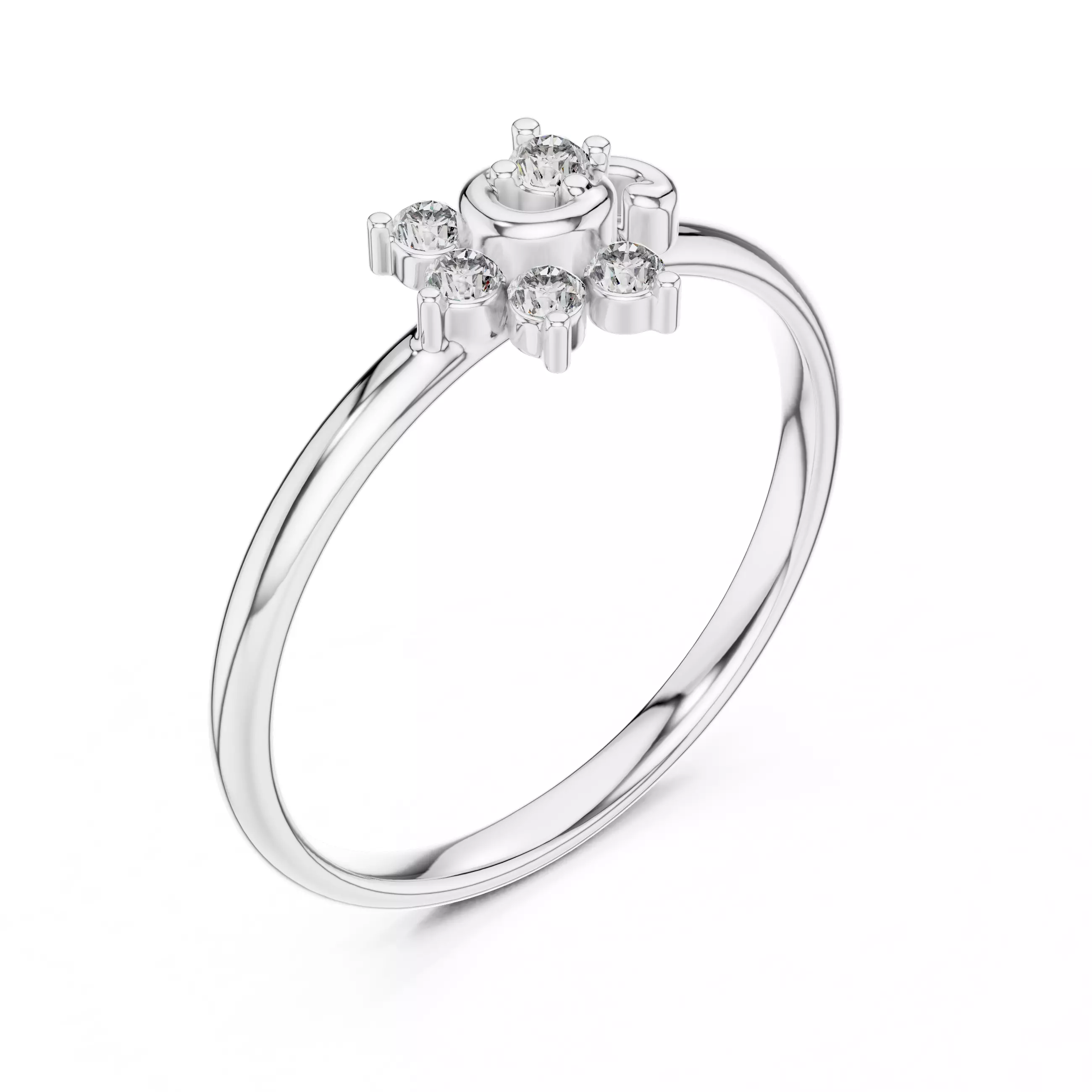 5 Stone Round Cut Diamond Engagement Wedding Ring 3DM STL Video 3D print model_10