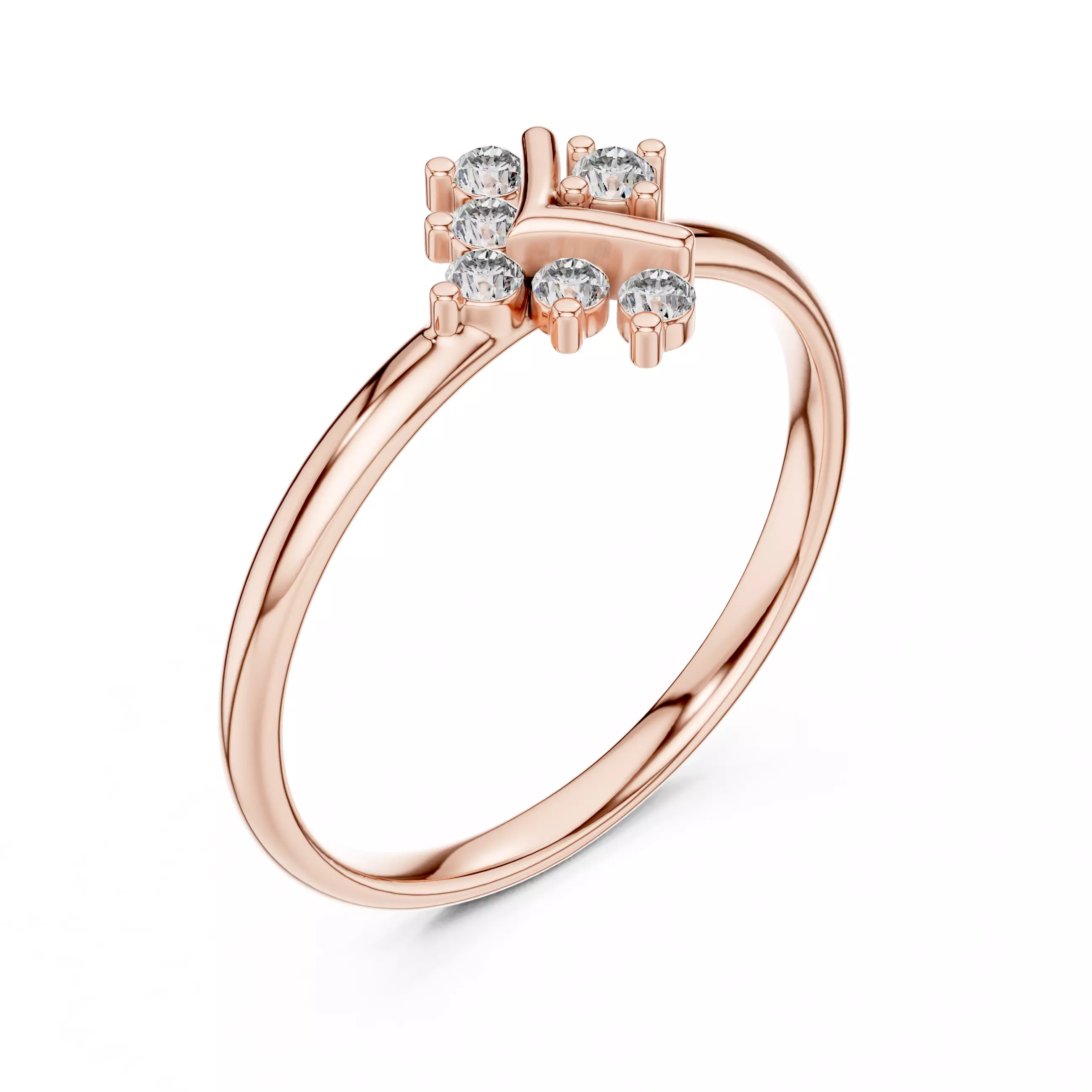 Seven Round Stone V Shape Engagement Wedding Ring 3DM STL Video 3D print model_4