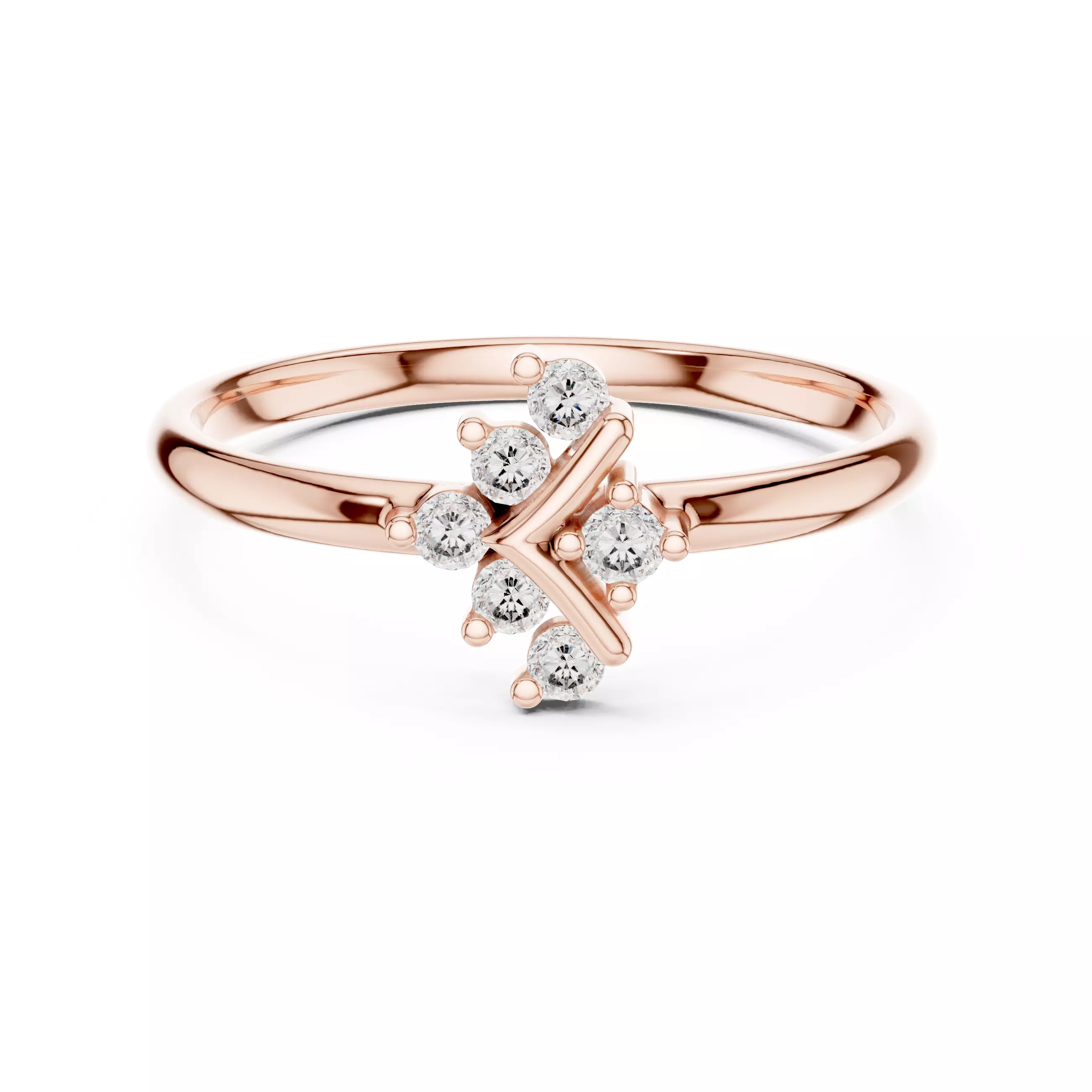 Seven Round Stone V Shape Engagement Wedding Ring 3DM STL Video 3D print model_0