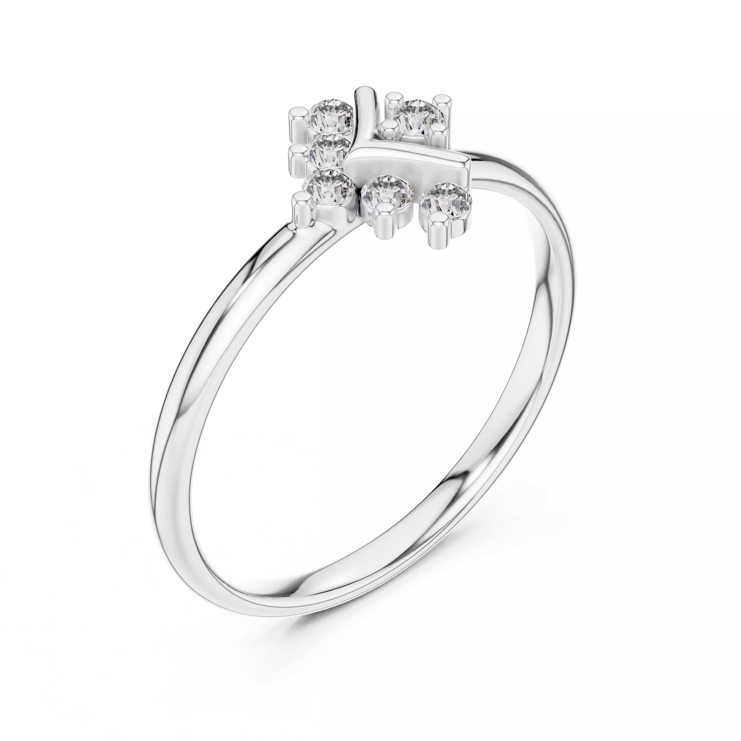 Seven Round Stone V Shape Engagement Wedding Ring 3DM STL Video 3D print model_10