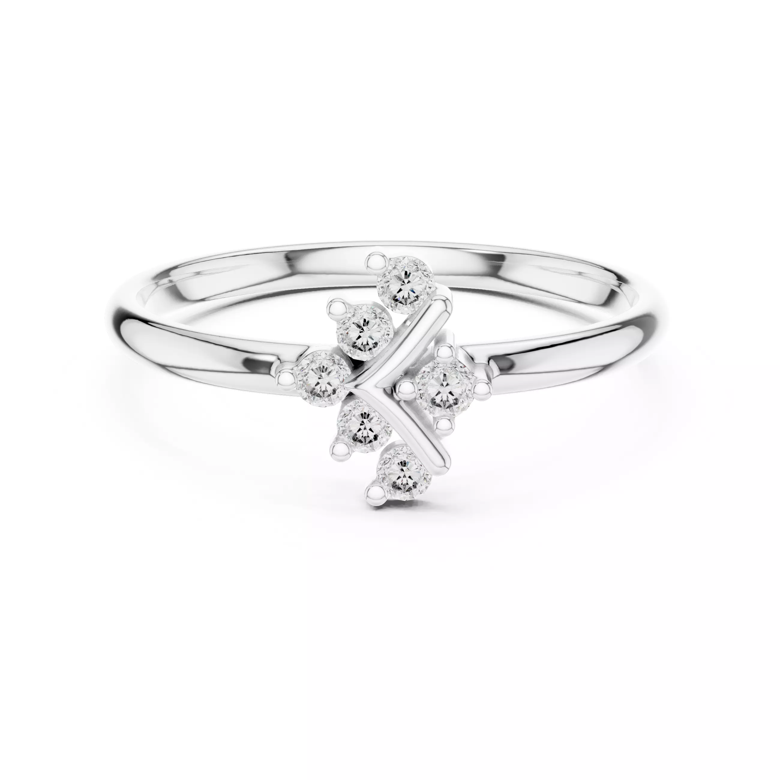 Seven Round Stone V Shape Engagement Wedding Ring 3DM STL Video 3D print model_2