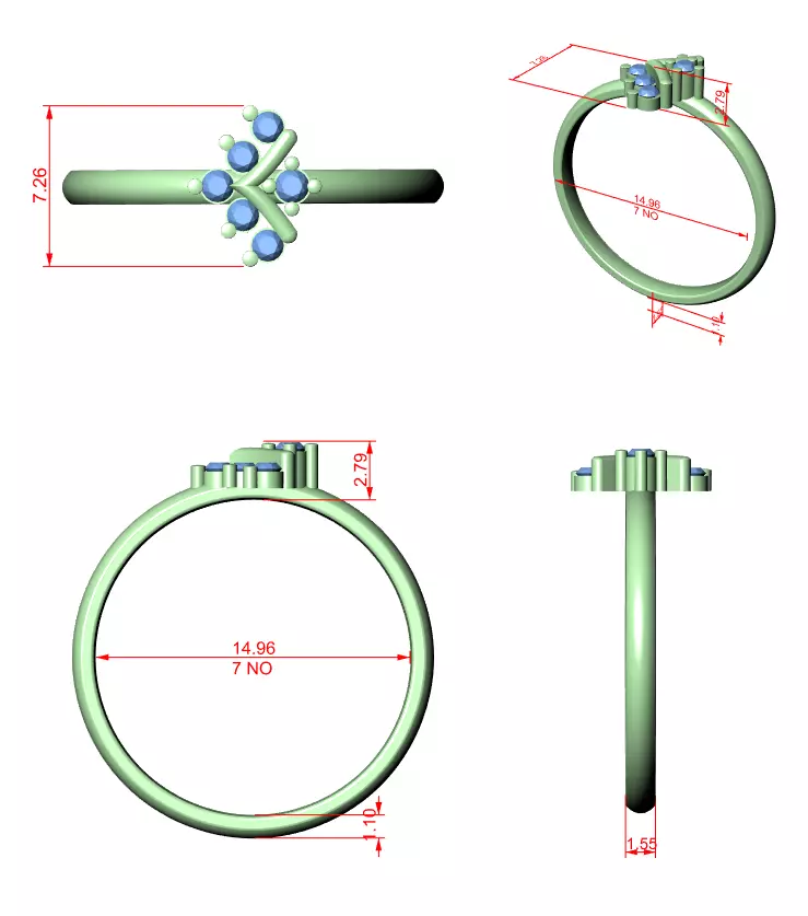 Seven Round Stone V Shape Engagement Wedding Ring 3DM STL Video 3D print model_12