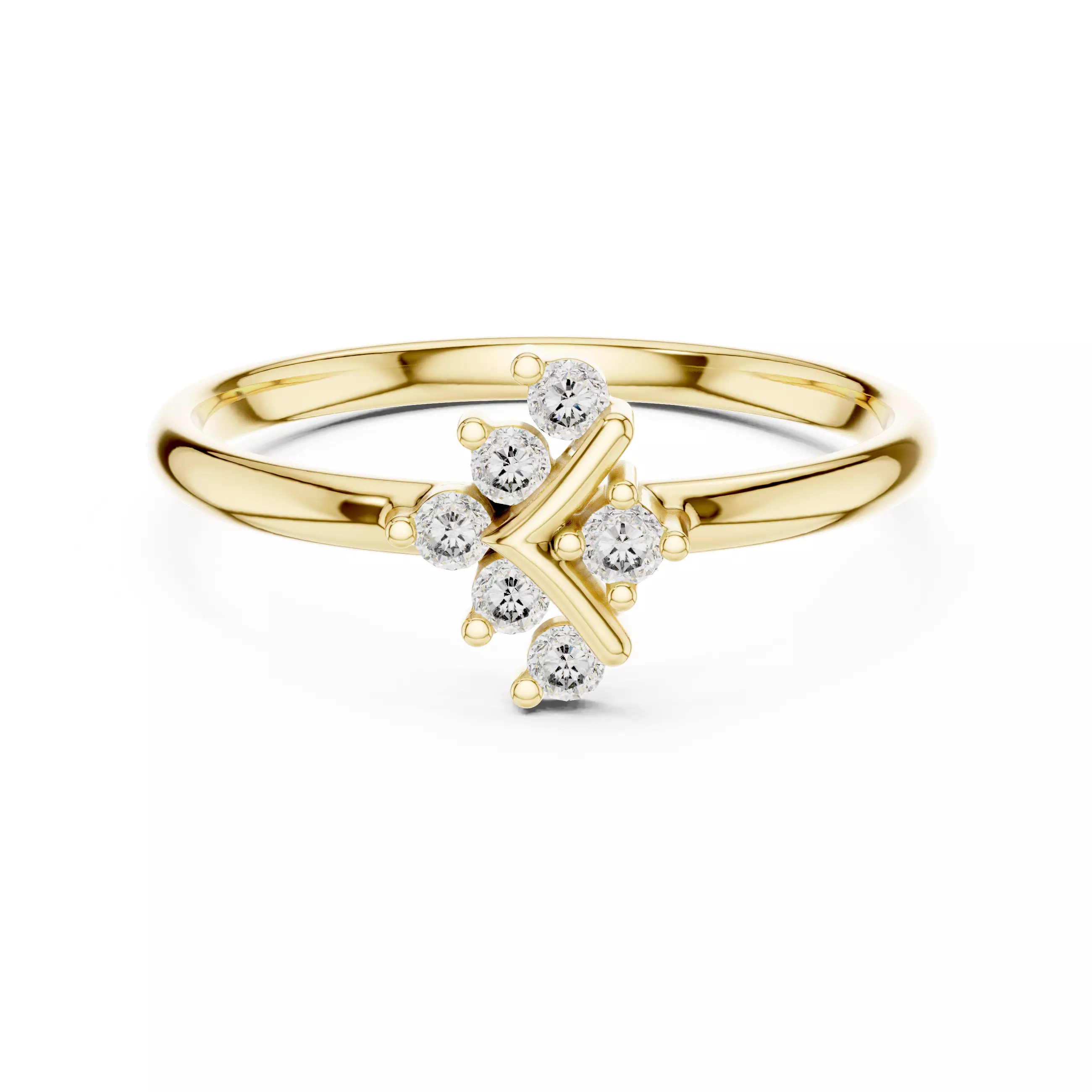 Seven Round Stone V Shape Engagement Wedding Ring 3DM STL Video 3D print model_1