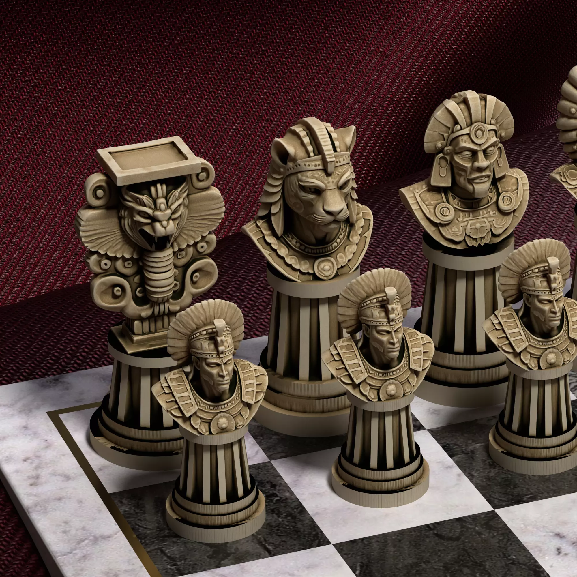 Aztec Civilization Chess Printable Ancient Mesoamerican Chess  3D print model_25