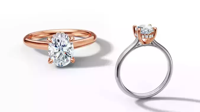 8x6 Oval Stone 1ct Engagement Ring Hidden Halo 